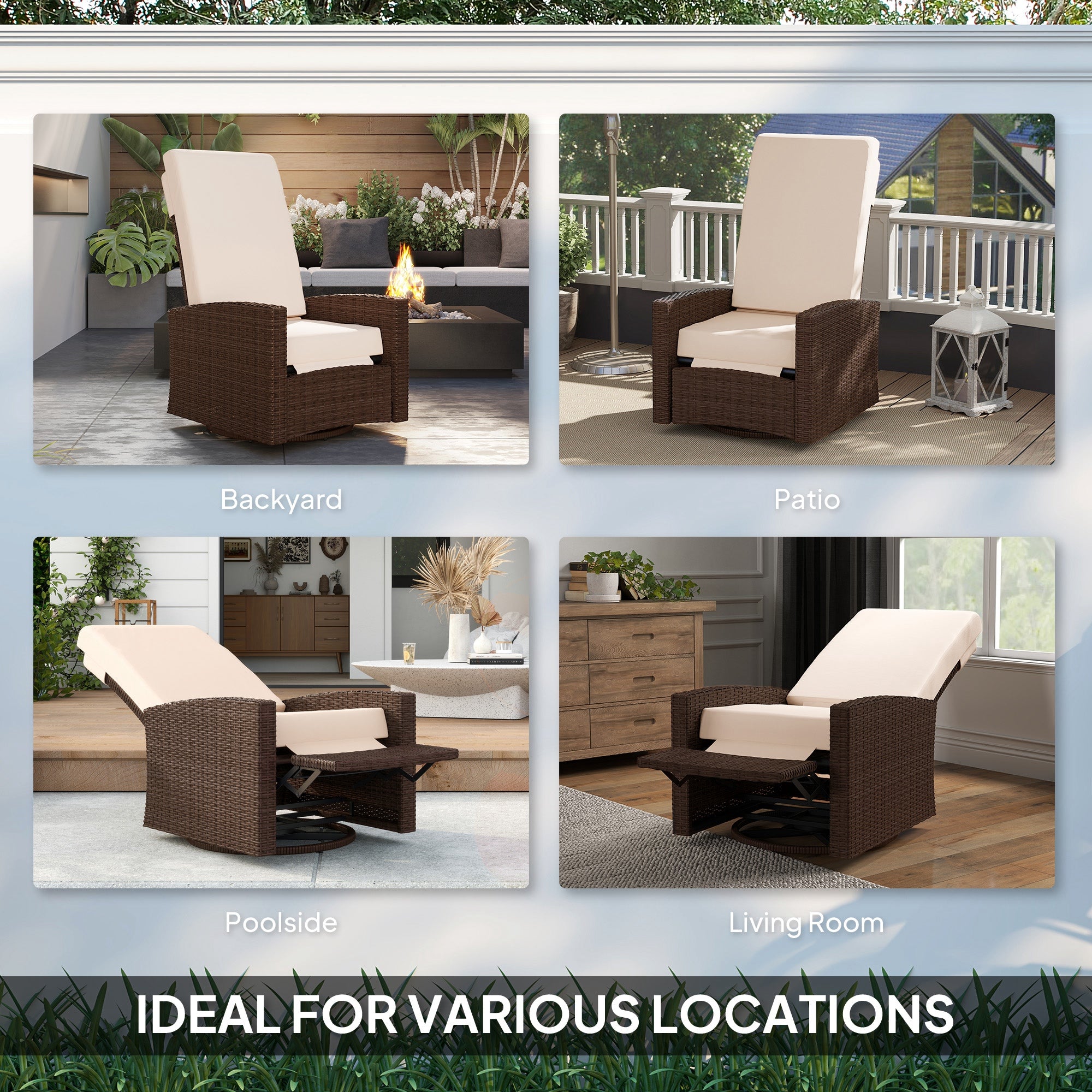 Rattan Lounge Chair - Cream White Swivel Recliner-DECOROLALA