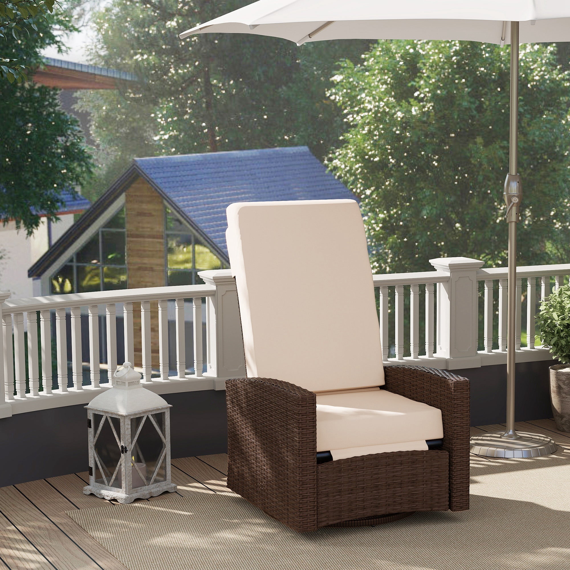 Rattan Lounge Chair - Cream White Swivel Recliner-DECOROLALA