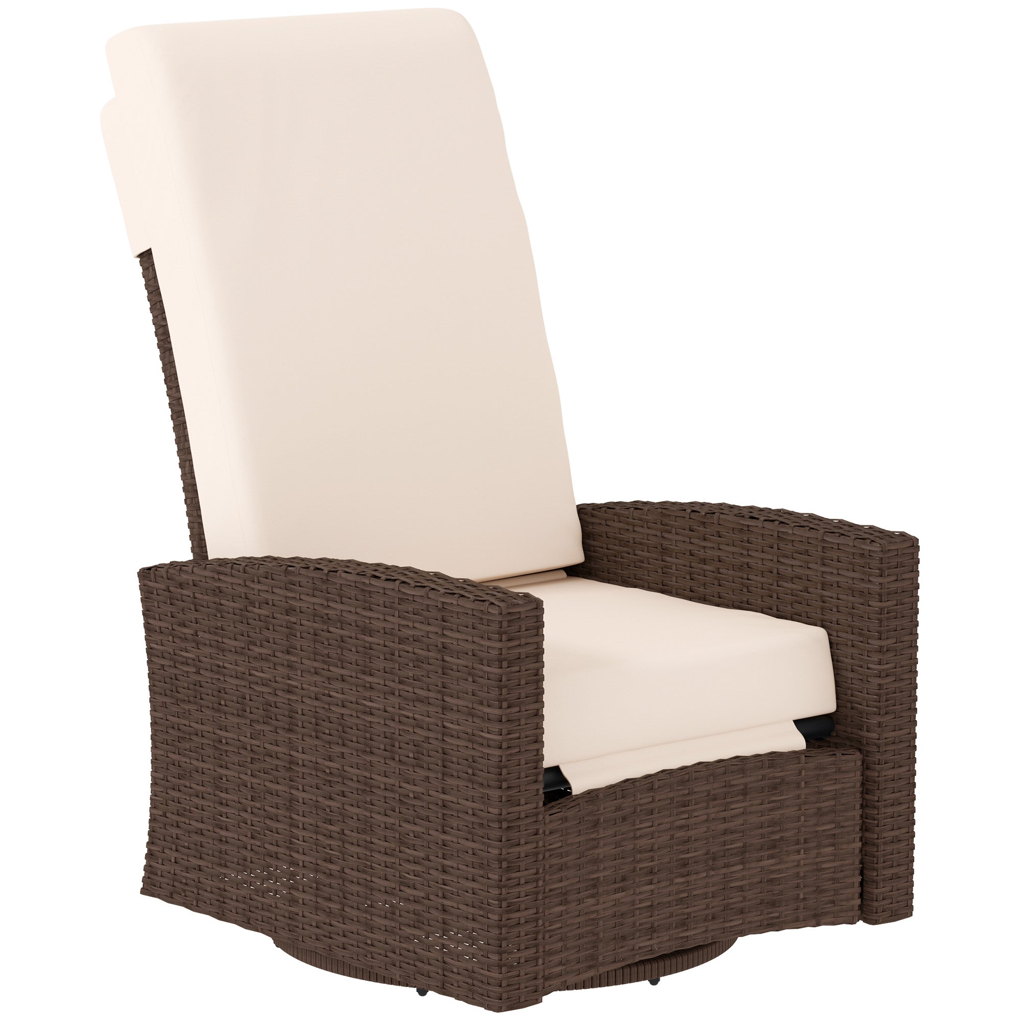 Rattan Lounge Chair - Cream White Swivel Recliner-DECOROLALA
