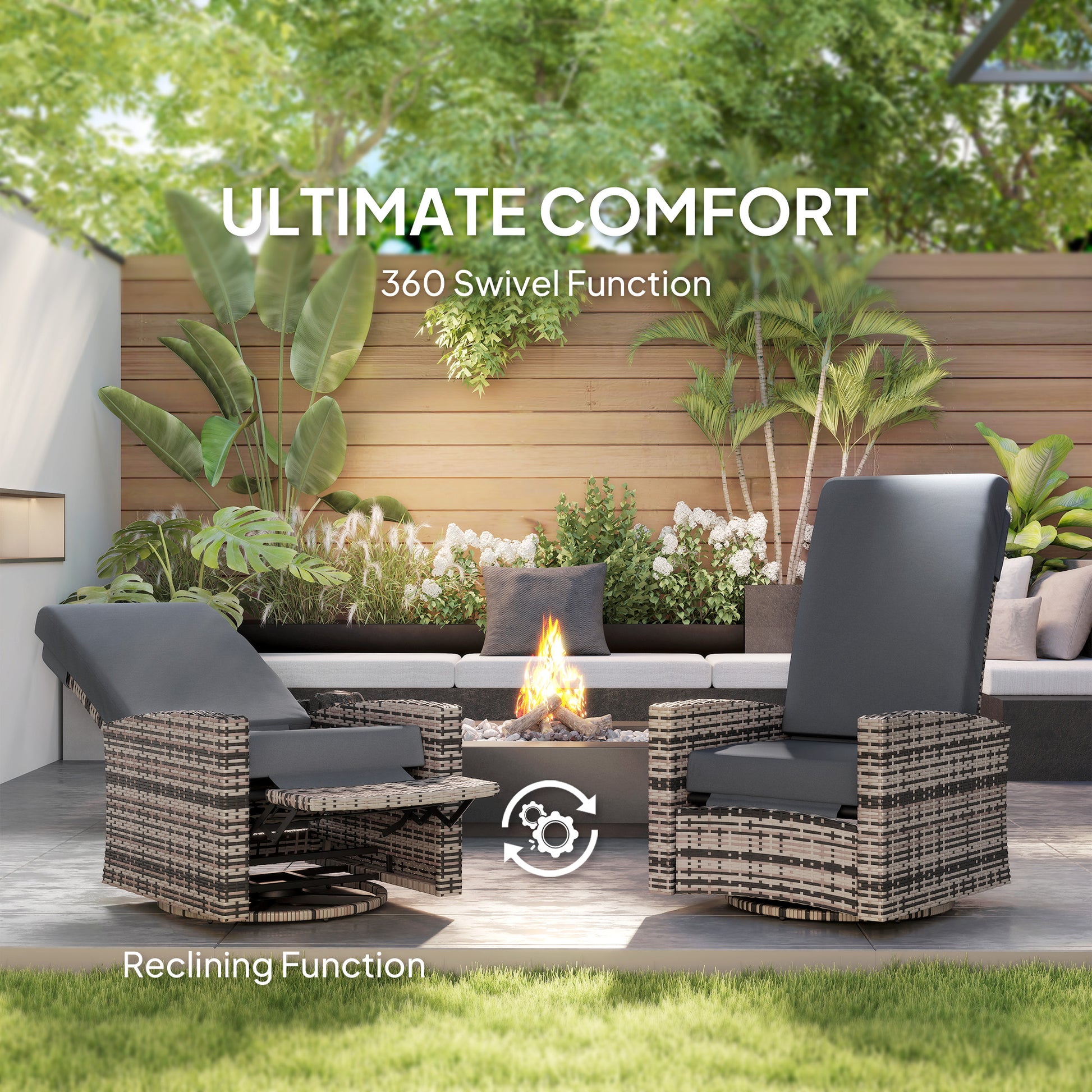 Rattan Lounge Chair - Grey Swivel Recliner-DECOROLALA