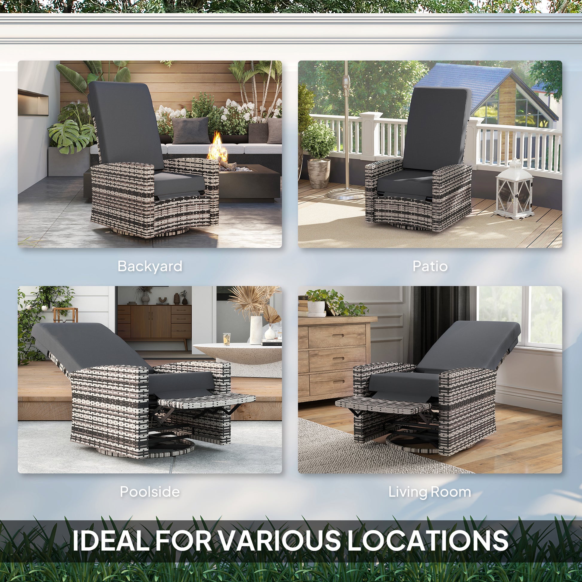Rattan Lounge Chair - Grey Swivel Recliner-DECOROLALA