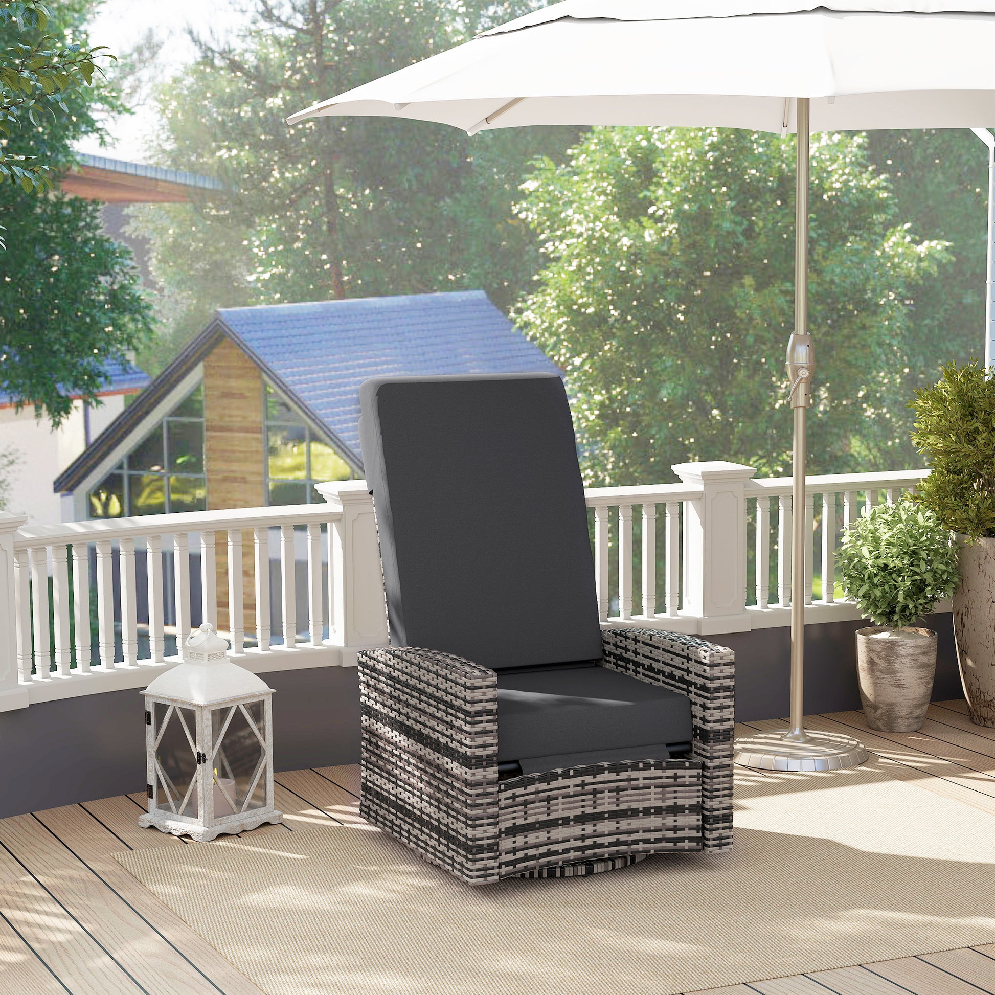 Rattan Lounge Chair - Grey Swivel Recliner-DECOROLALA