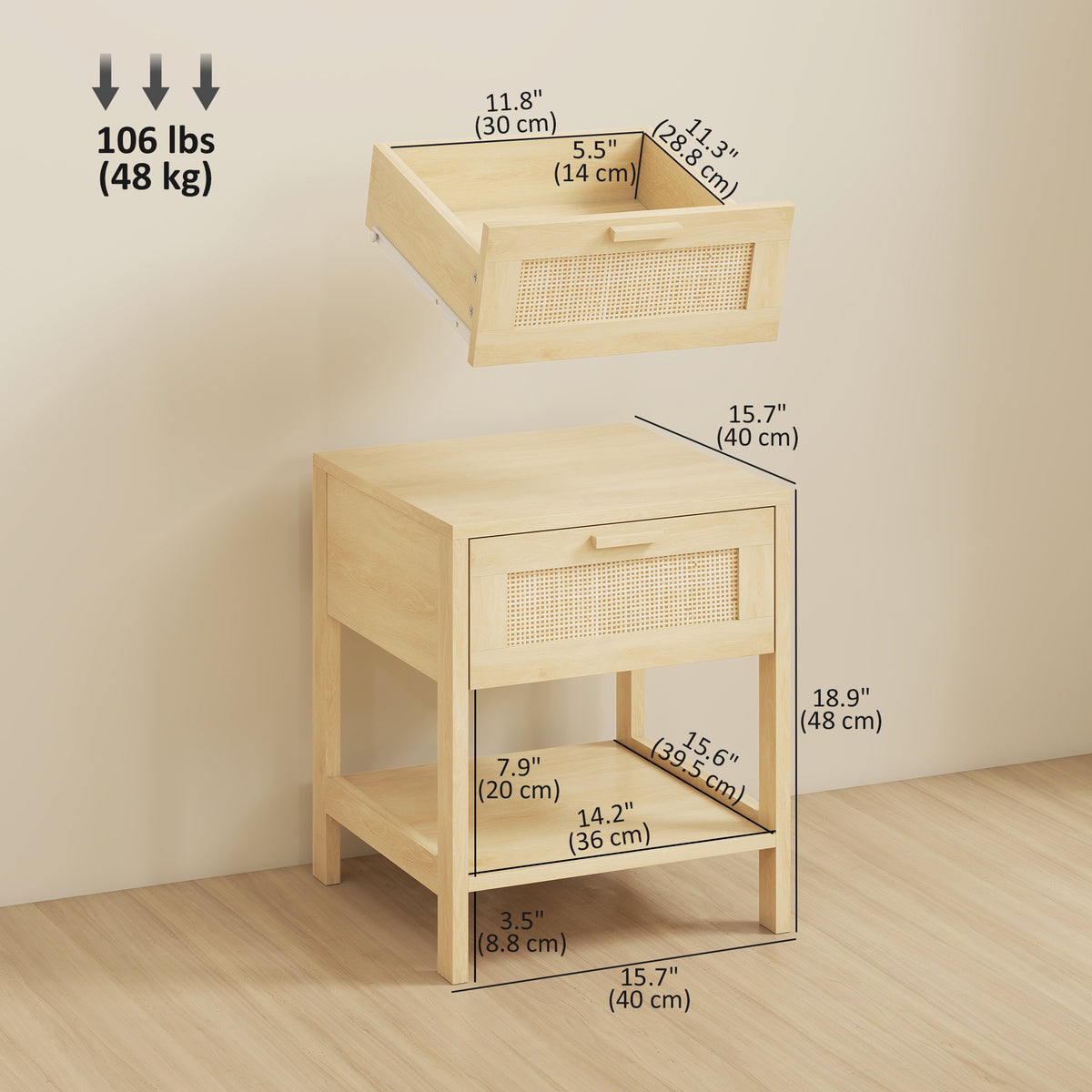 Rattan Nightstand Set of 2 - Natural Wood Bedside Tables-Home Furnishings > Bedroom Furniture > Bedside Tables-DECOROLALA