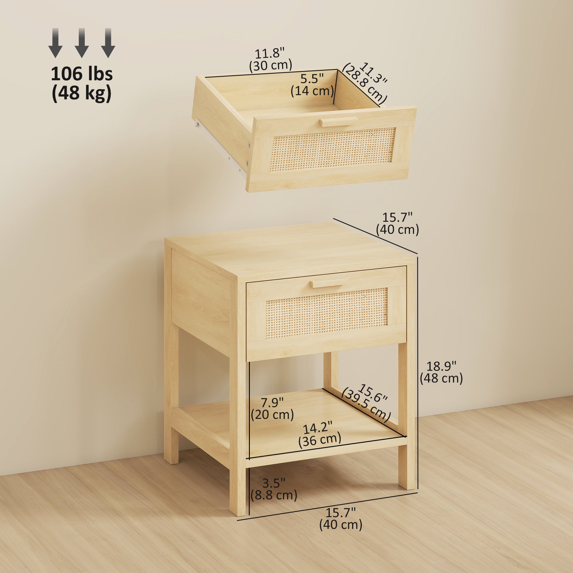 Rattan Nightstand Set of 2 - Natural Wood Bedside Tables-Home Furnishings > Bedroom Furniture > Bedside Tables-DECOROLALA
