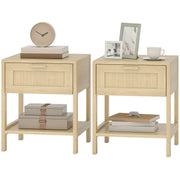 Rattan Nightstand Set of 2 - Natural Wood Bedside Tables-Home Furnishings > Bedroom Furniture > Bedside Tables-DECOROLALA