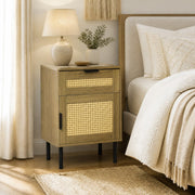 Rattan Nightstand with Drawer and Storage Cabinet for Bedroom Dorm-Natrual-Nightstands-DECOROLALA
