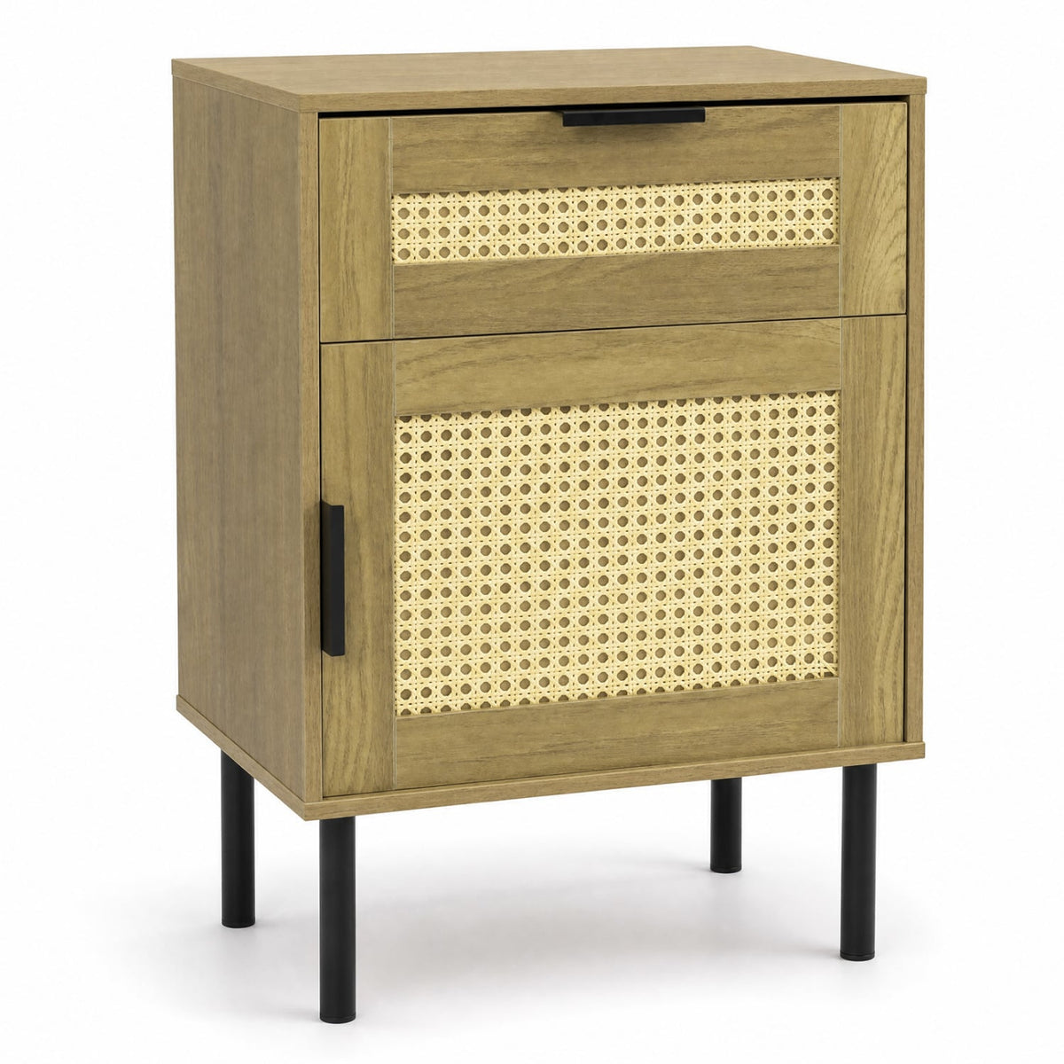 Rattan Nightstand with Drawer and Storage Cabinet for Bedroom Dorm-Natrual-Nightstands-DECOROLALA