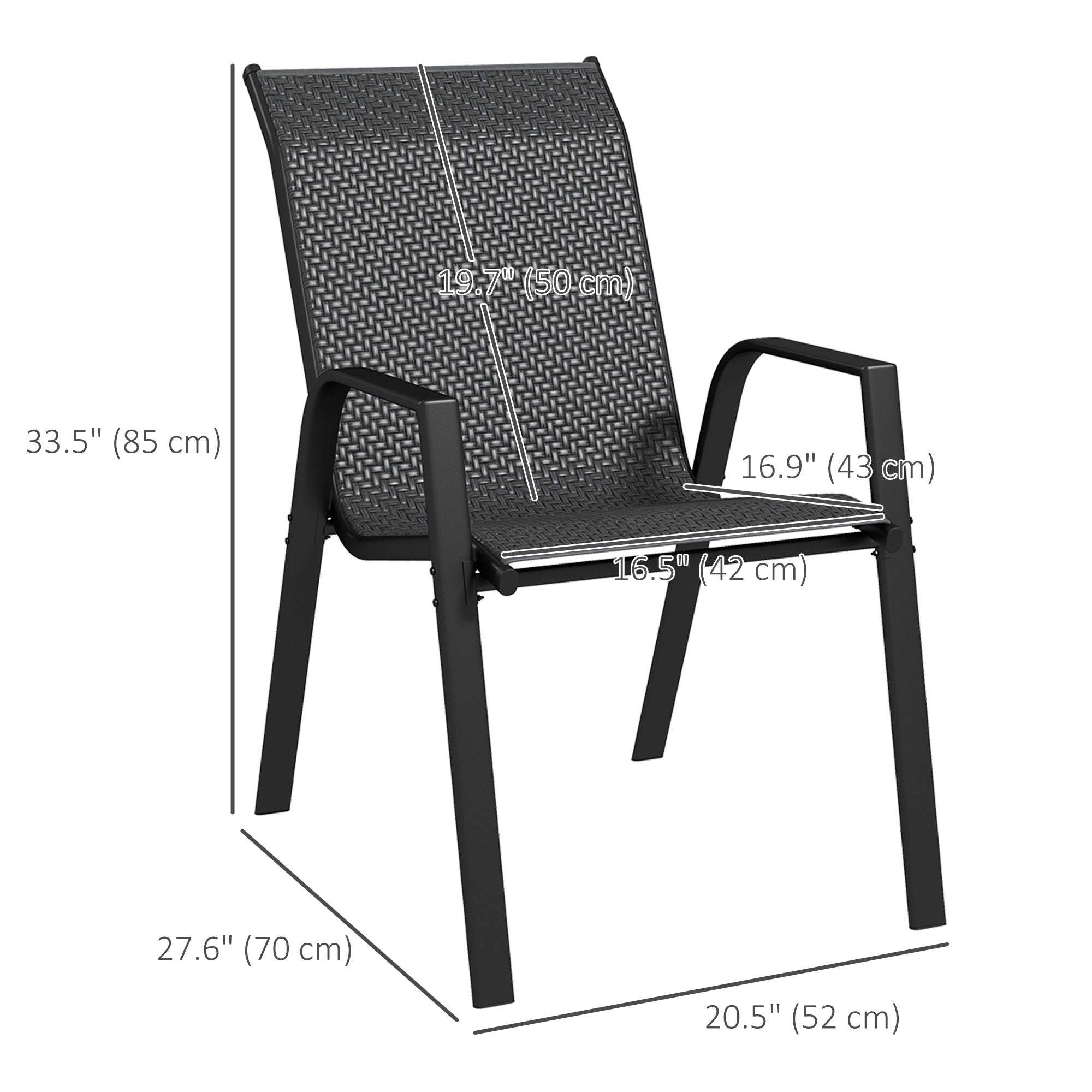 Rattan Outdoor Dining Chairs Set - Grey, 4-Piece Stacking Set-DECOROLALA