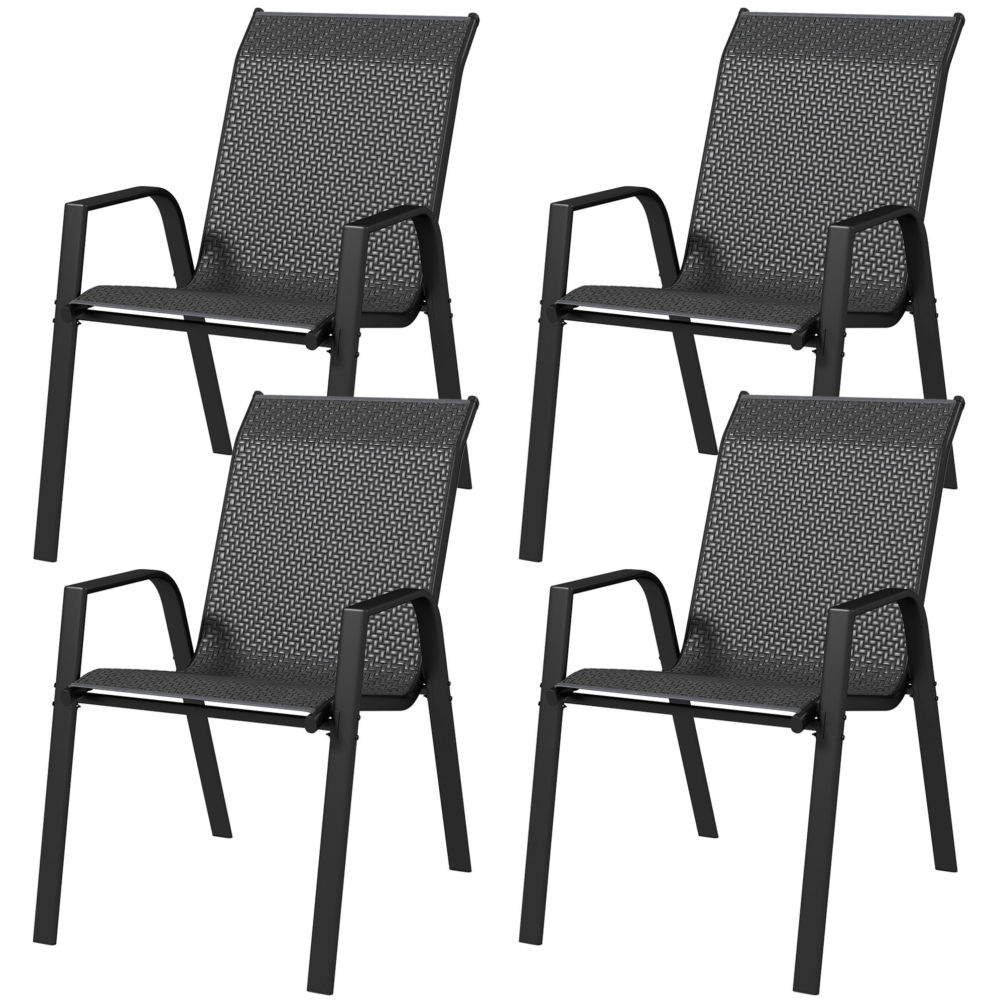 Rattan Outdoor Dining Chairs Set - Grey, 4-Piece Stacking Set-DECOROLALA