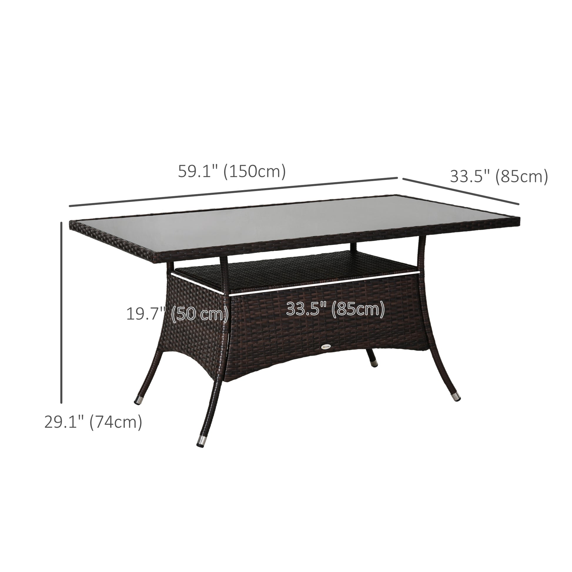 Rattan Patio Dining Table - Brown 59" Glass Top-DECOROLALA