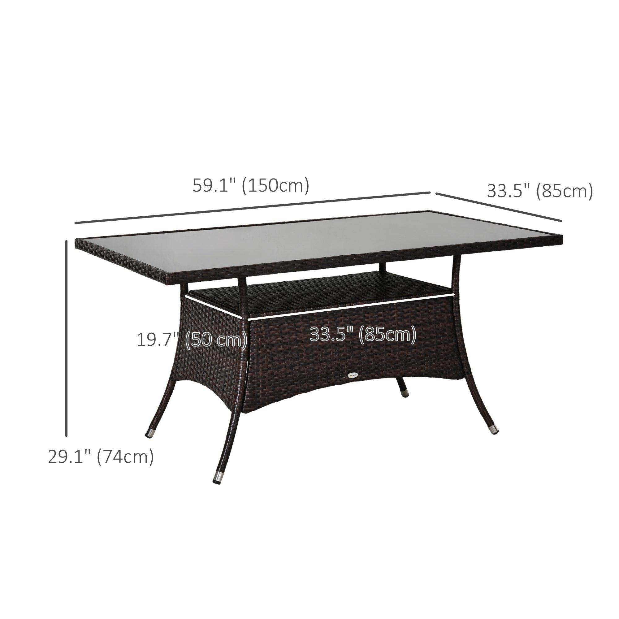 Rattan Patio Dining Table - Brown 59" Glass Top-DECOROLALA