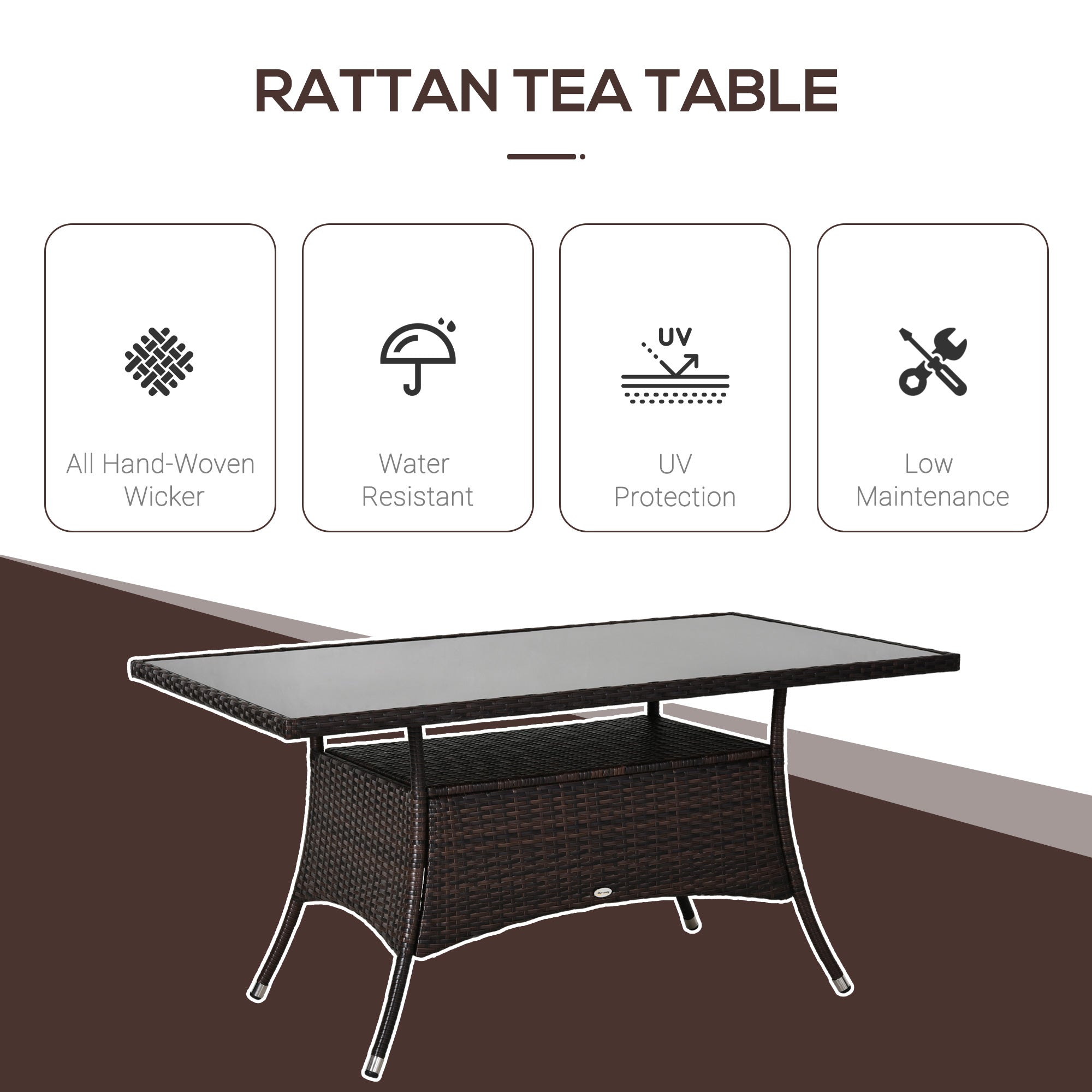 Rattan Patio Dining Table - Brown 59" Glass Top-DECOROLALA