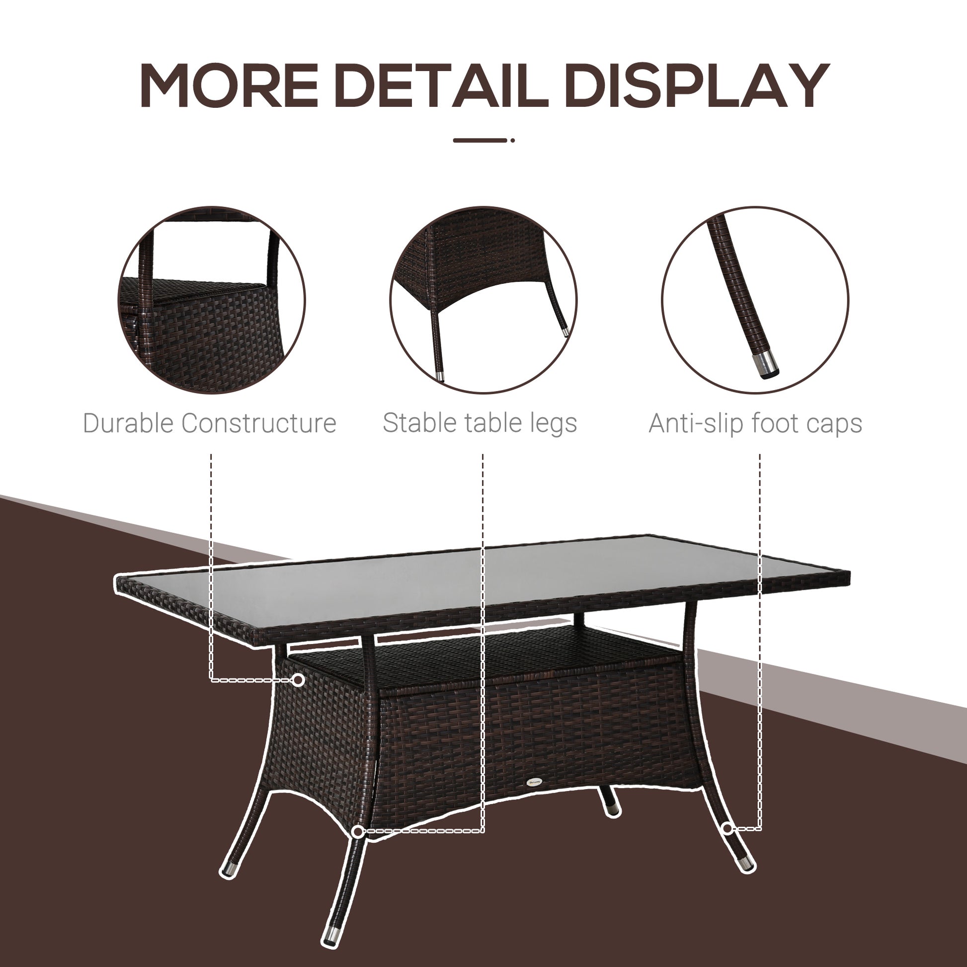 Rattan Patio Dining Table - Brown 59" Glass Top-DECOROLALA