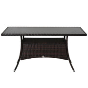 Rattan Patio Dining Table - Brown 59" Glass Top-DECOROLALA