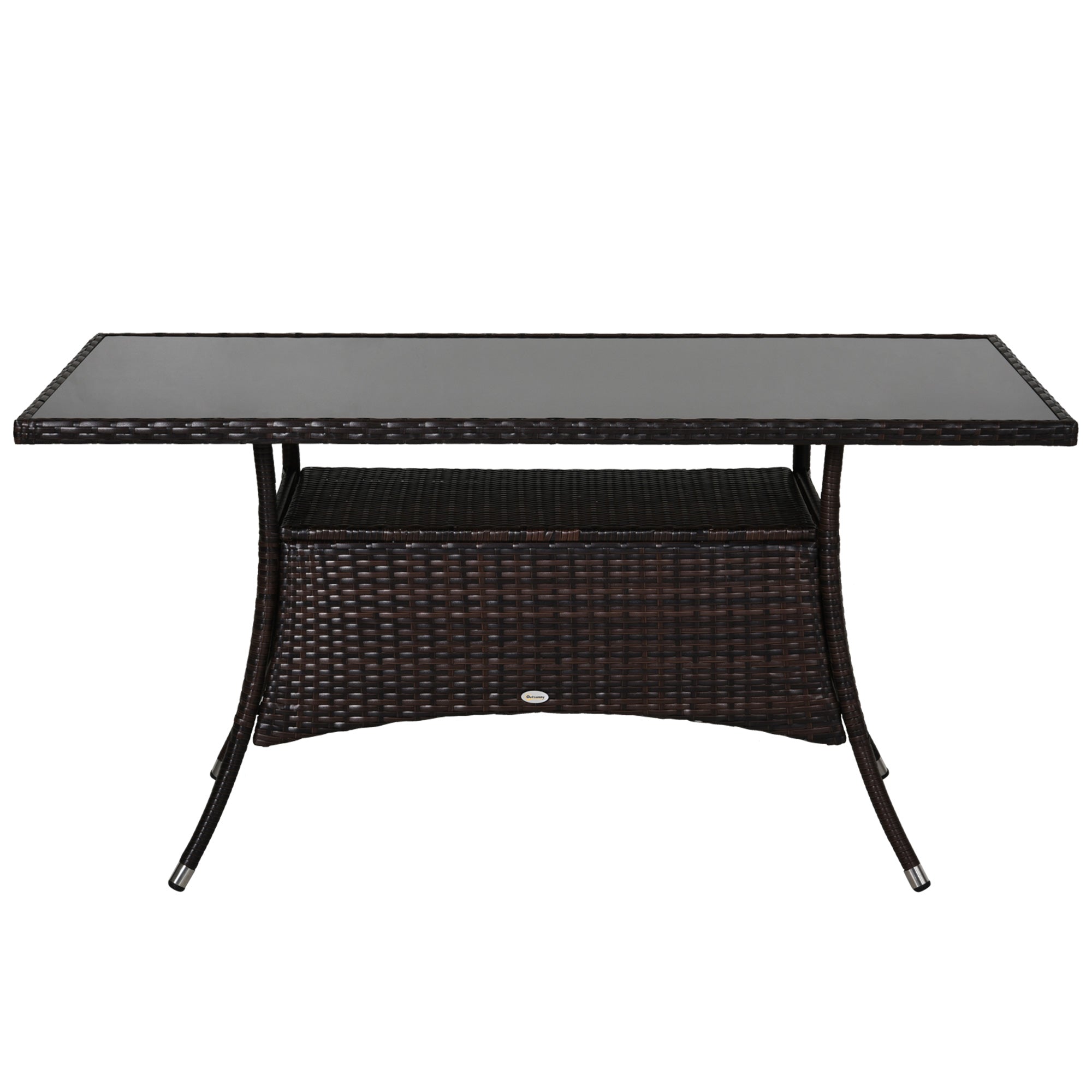 Rattan Patio Dining Table - Brown 59" Glass Top-DECOROLALA