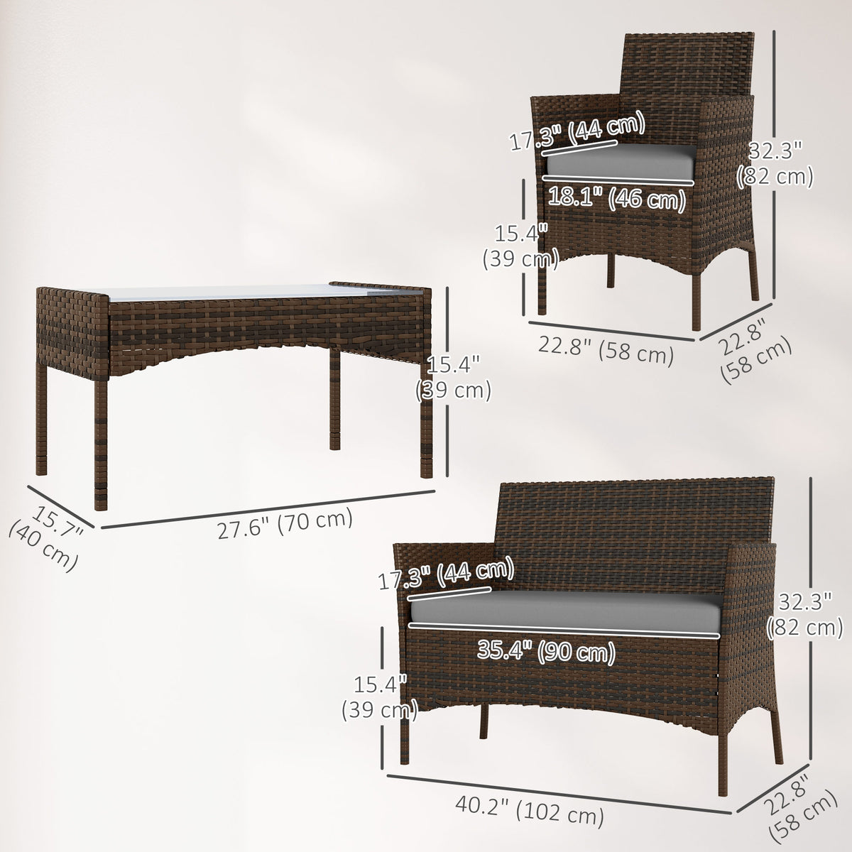 Rattan Patio Furniture Set - 4-Piece Grey-Patio Furniture Sets-DECOROLALA