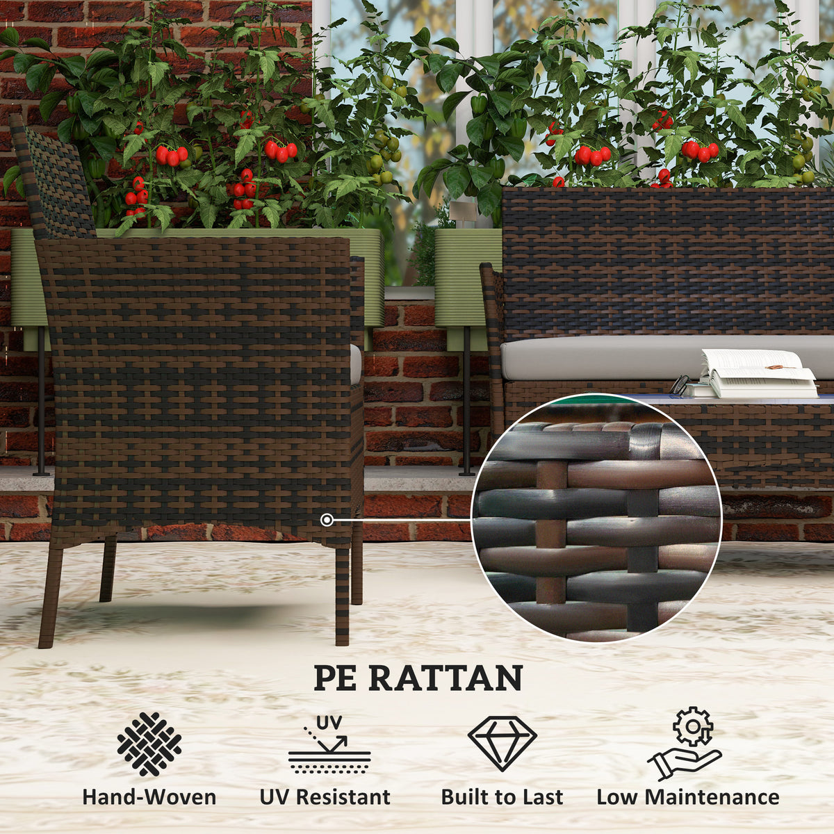 Rattan Patio Furniture Set - 4-Piece Grey-Patio Furniture Sets-DECOROLALA