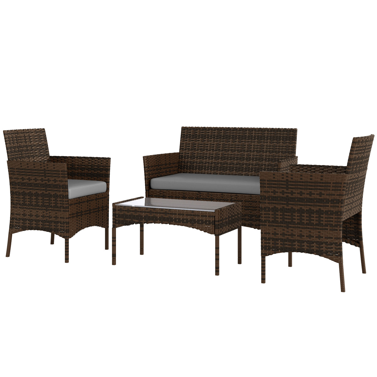 Rattan Patio Furniture Set - 4-Piece Grey-Patio Furniture Sets-DECOROLALA