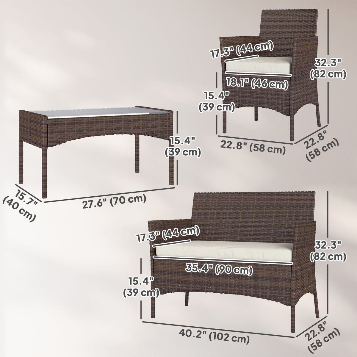 Rattan Patio Set 4-Piece Loveseat Beige-Patio Furniture Sets-DECOROLALA