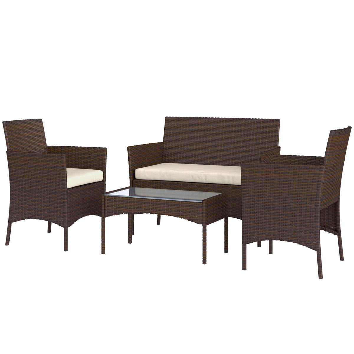 Rattan Patio Set 4-Piece Loveseat Beige-Patio Furniture Sets-DECOROLALA