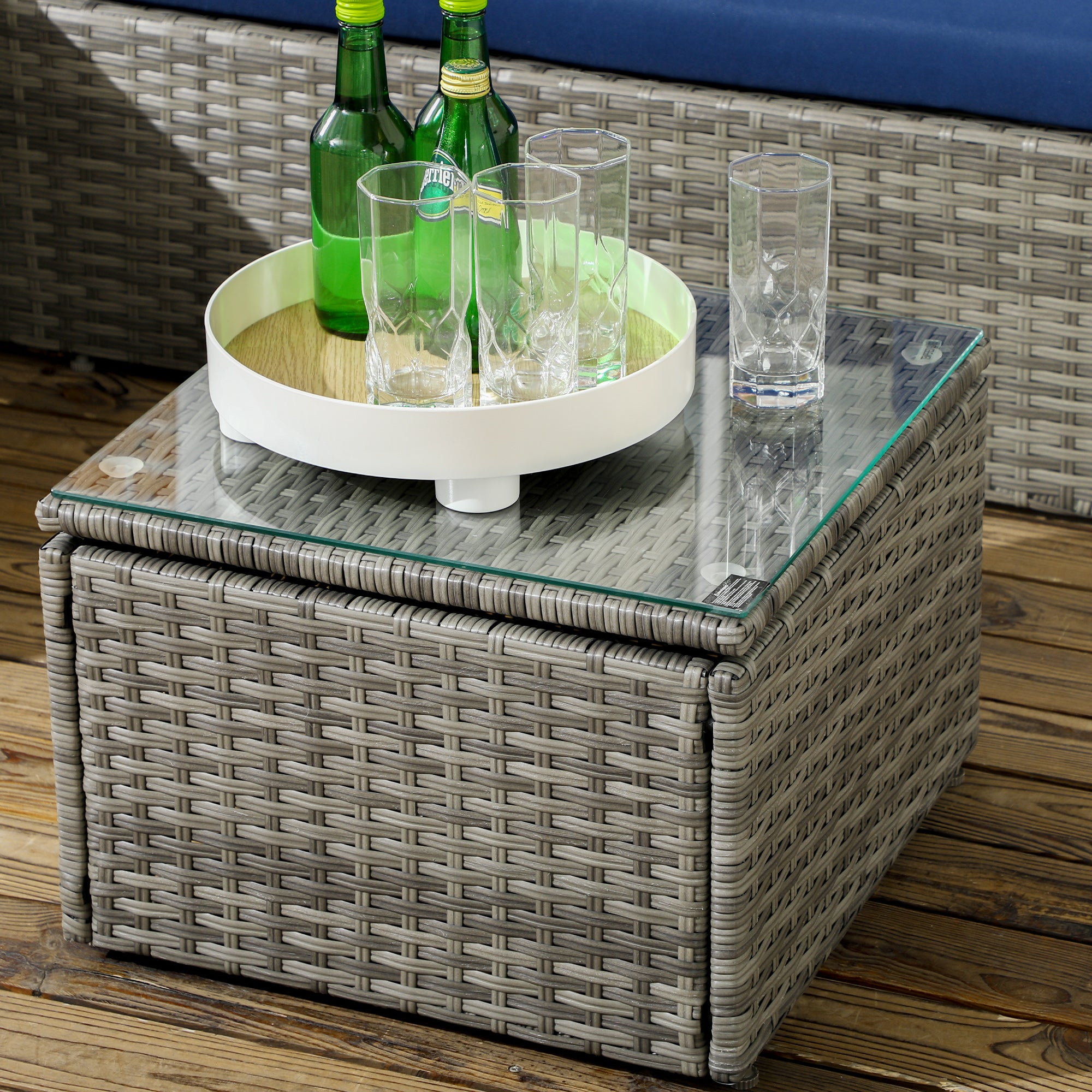 Rattan Patio Sofa Set 3pc - Navy Blue Wicker-DECOROLALA