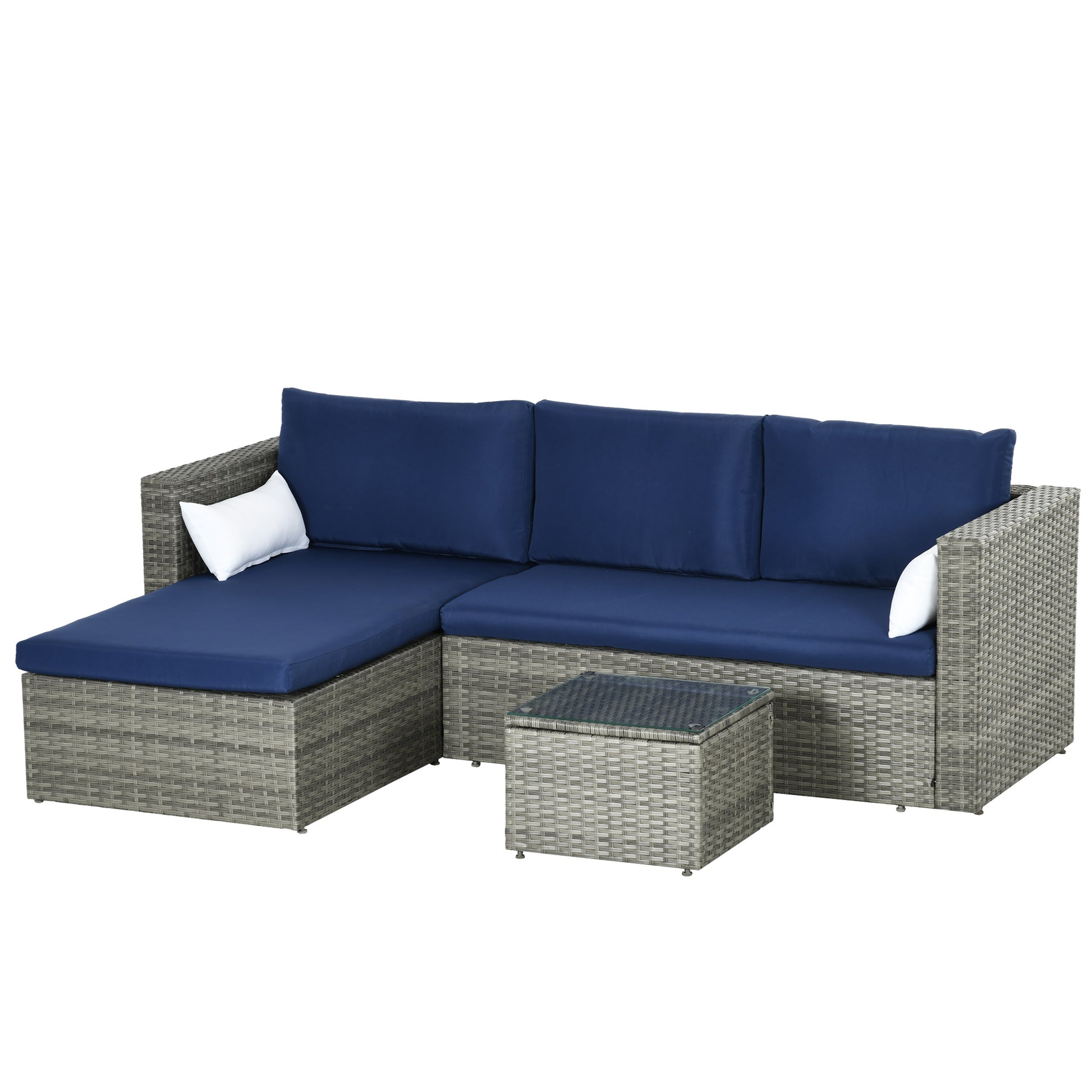 Rattan Patio Sofa Set 3pc - Navy Blue Wicker-DECOROLALA
