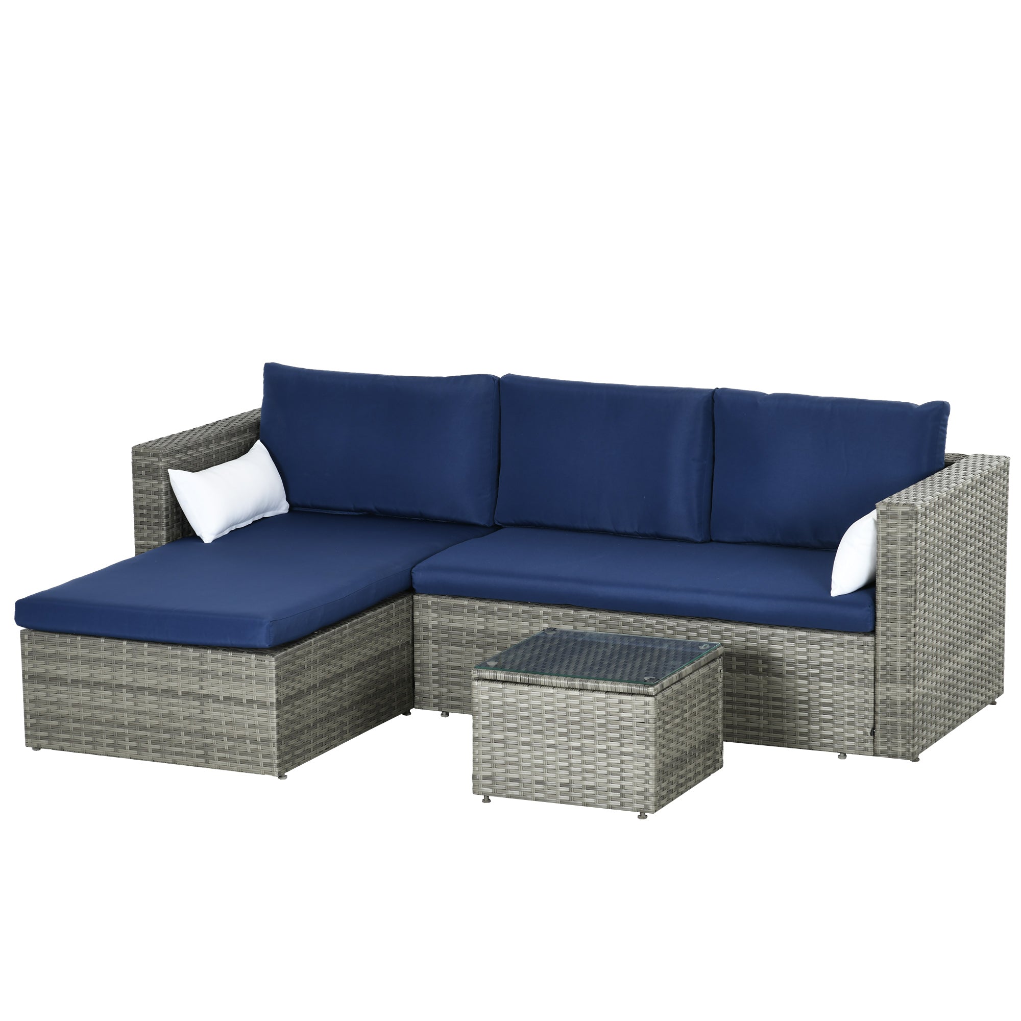 Rattan Patio Sofa Set 3pc - Navy Blue Wicker-DECOROLALA