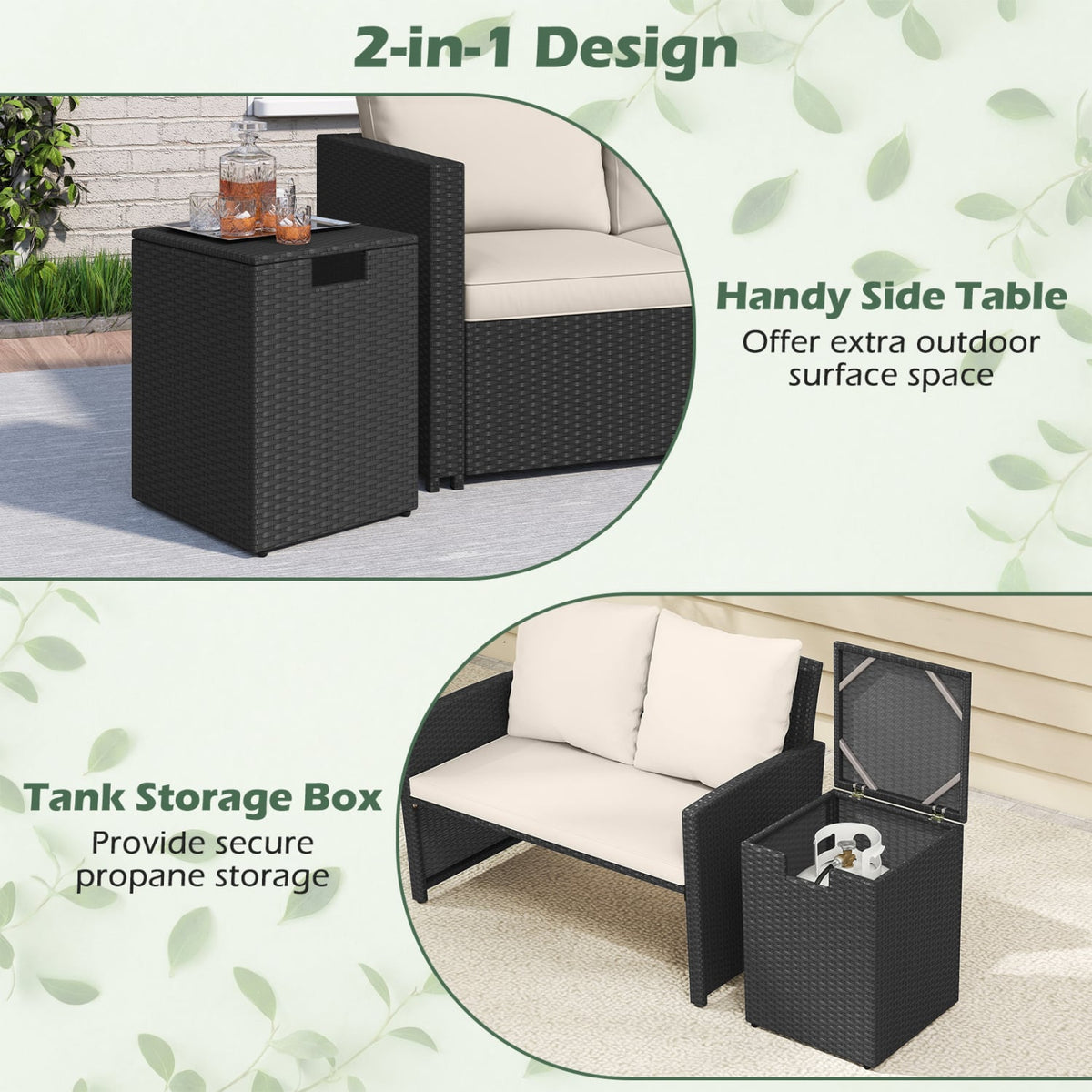 Rattan Propane Tank Cover Patio Hideaway Tank Side Table-Black-Fire Pit Tables-DECOROLALA