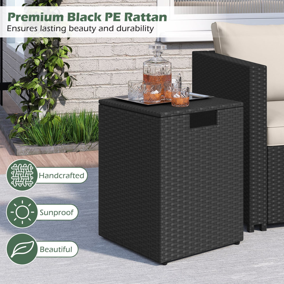 Rattan Propane Tank Cover Patio Hideaway Tank Side Table-Black-Fire Pit Tables-DECOROLALA