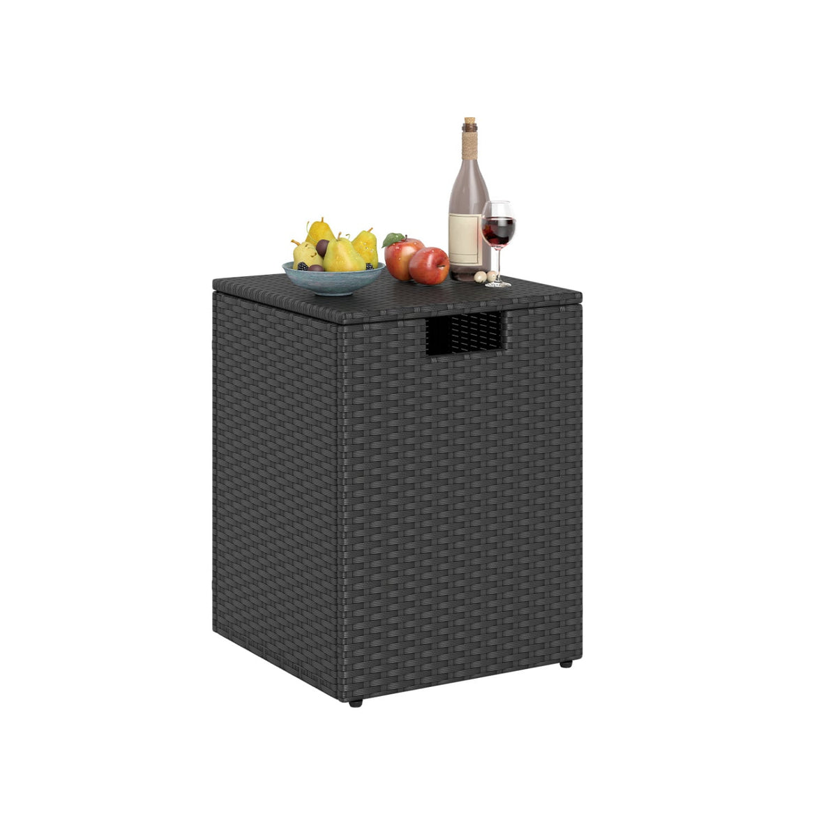 Rattan Propane Tank Cover Patio Hideaway Tank Side Table-Black-Fire Pit Tables-DECOROLALA