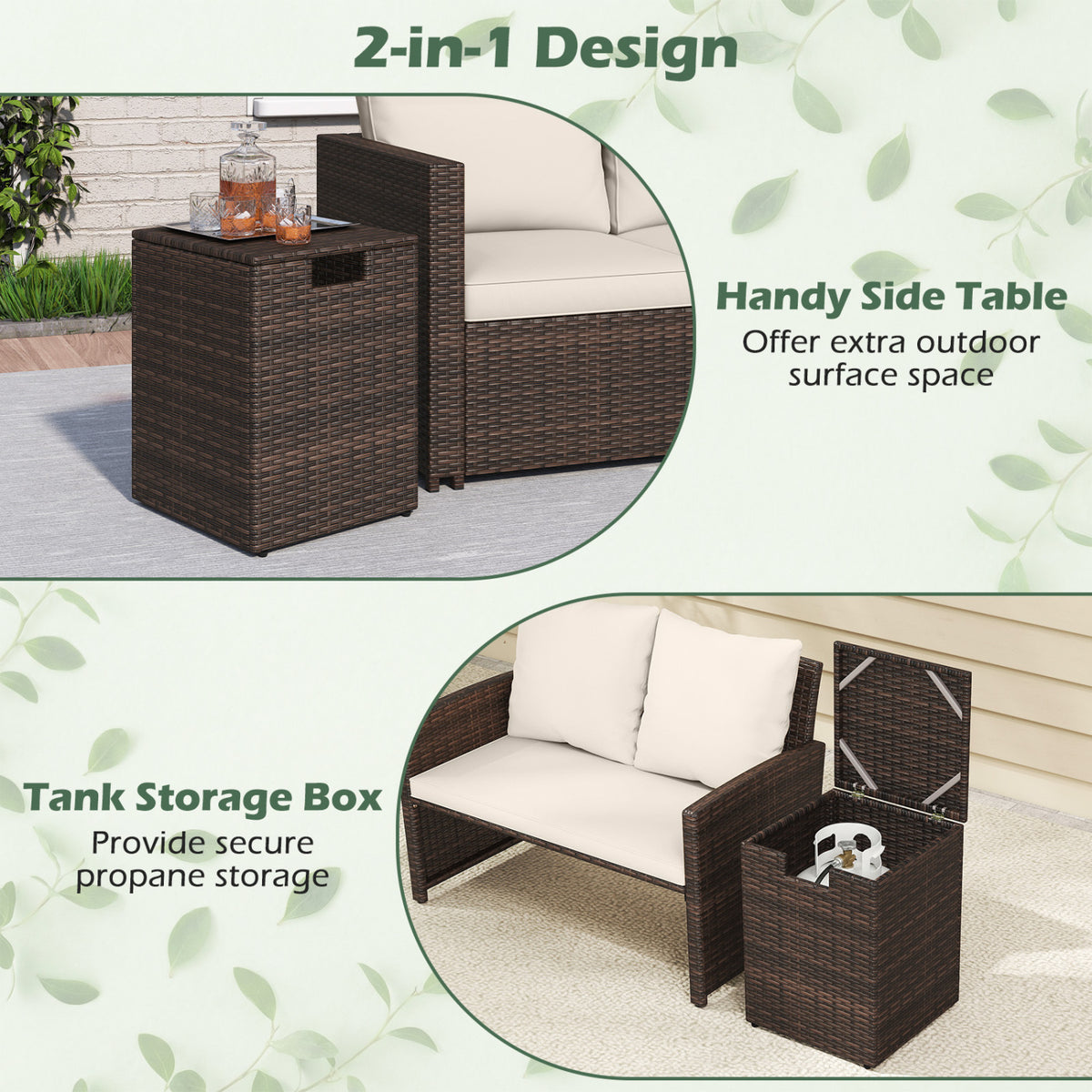 Rattan Propane Tank Cover Patio Hideaway Tank Side Table-Brown-Fire Pit Tables-DECOROLALA