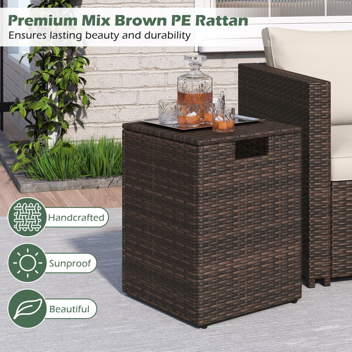 Rattan Propane Tank Cover Patio Hideaway Tank Side Table-Brown-Fire Pit Tables-DECOROLALA