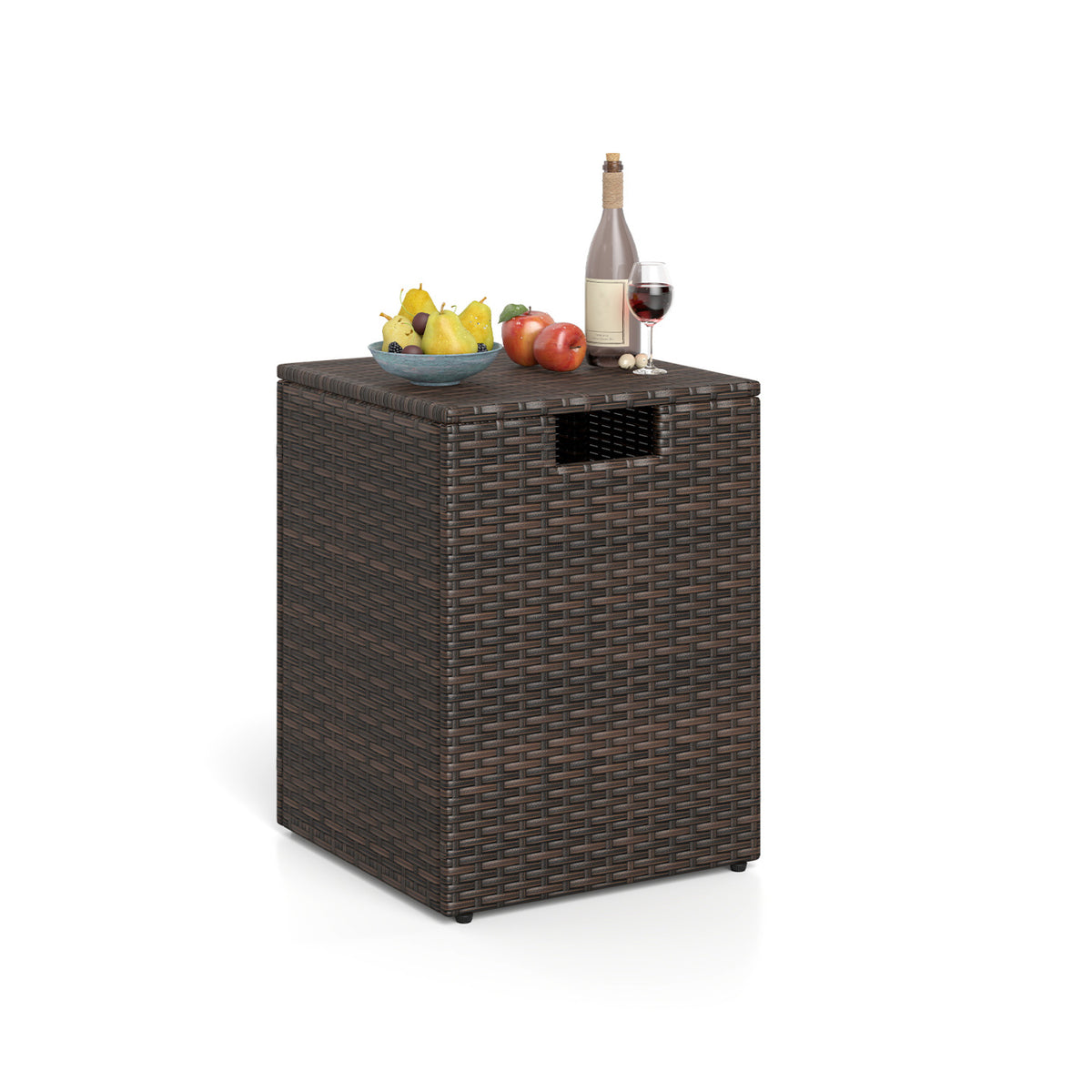 Rattan Propane Tank Cover Patio Hideaway Tank Side Table-Brown-Fire Pit Tables-DECOROLALA
