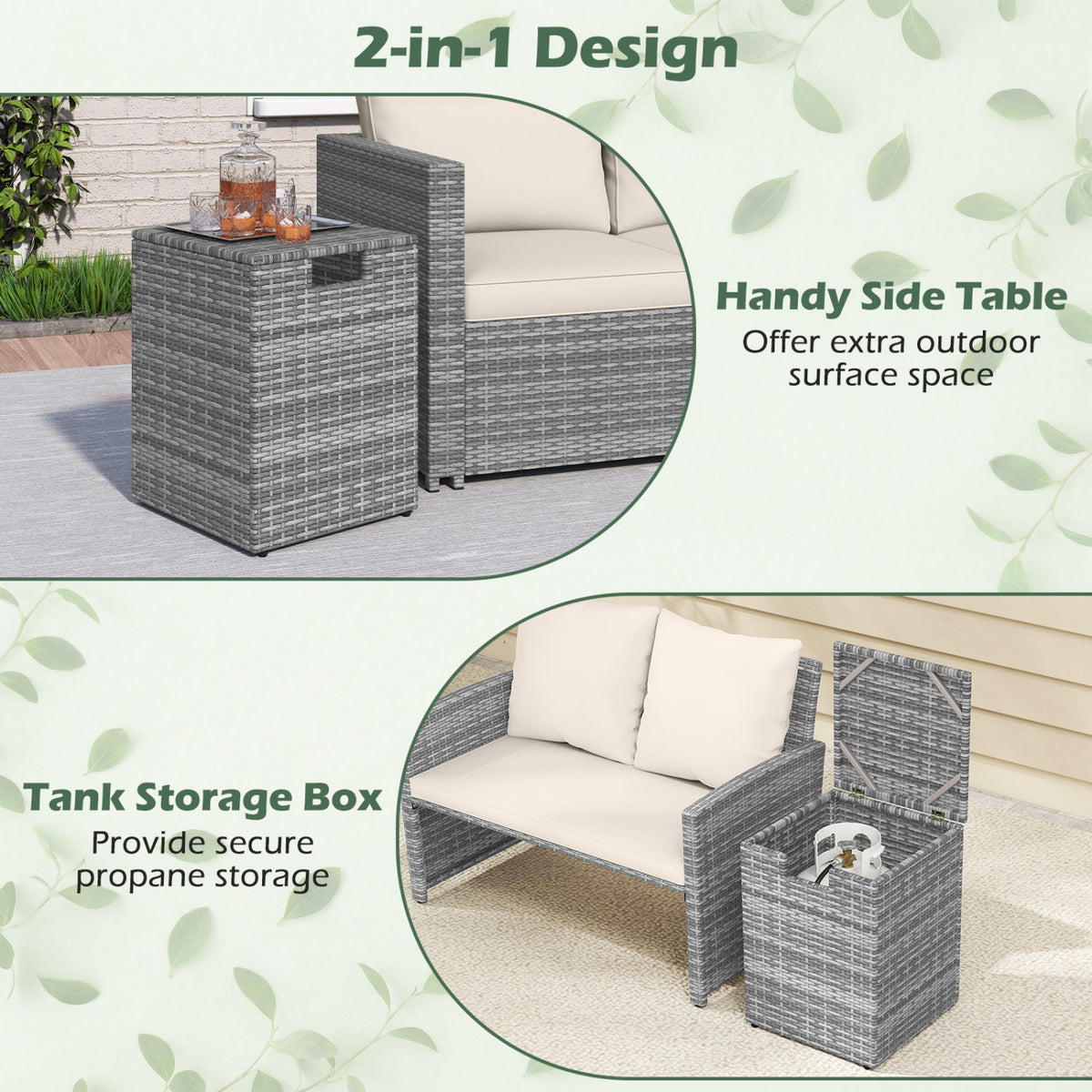 Rattan Propane Tank Cover Patio Hideaway Tank Side Table-Gray-Fire Pit Tables-DECOROLALA
