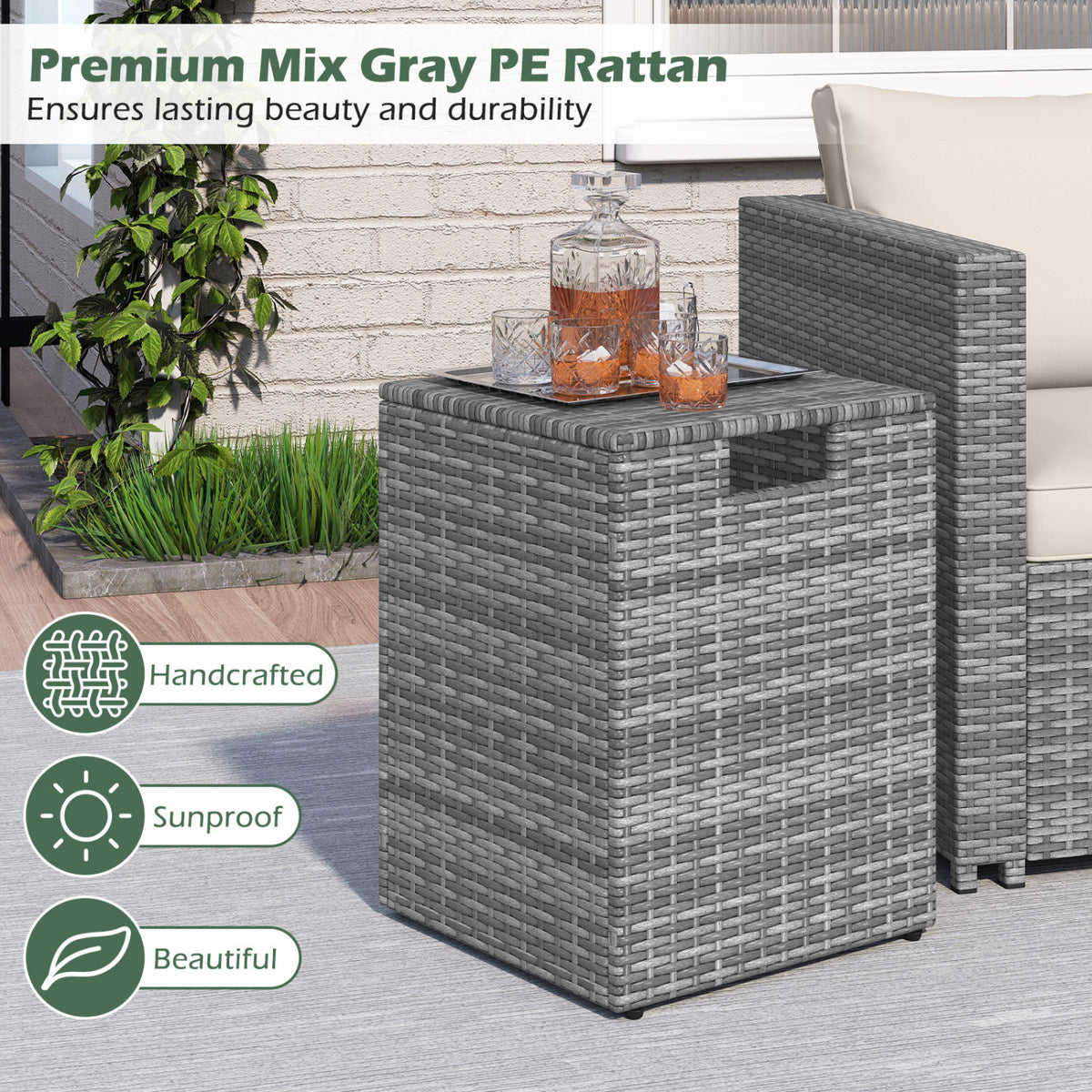 Rattan Propane Tank Cover Patio Hideaway Tank Side Table-Gray-Fire Pit Tables-DECOROLALA