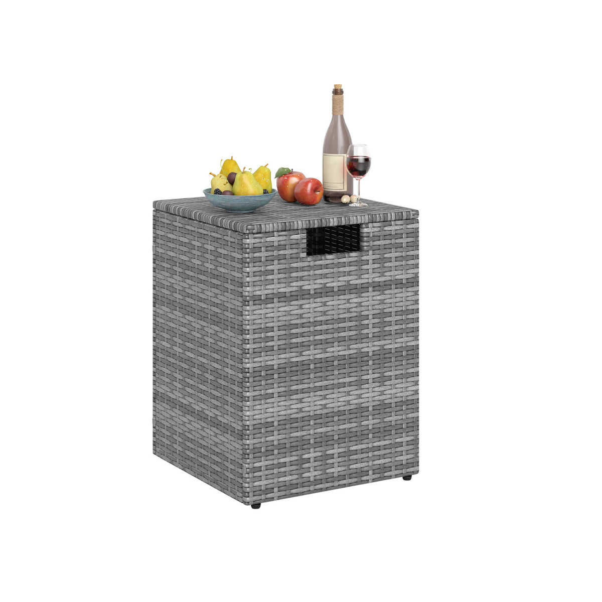 Rattan Propane Tank Cover Patio Hideaway Tank Side Table-Gray-Fire Pit Tables-DECOROLALA
