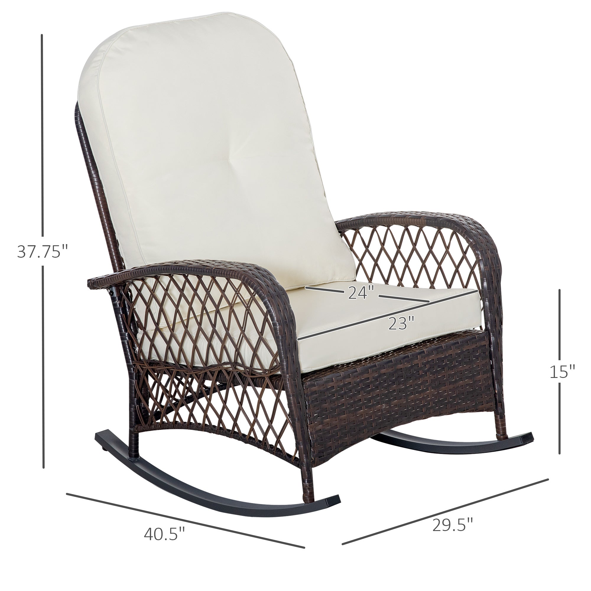 Rattan Rocking Chair Cream White Outdoor Wicker-DECOROLALA