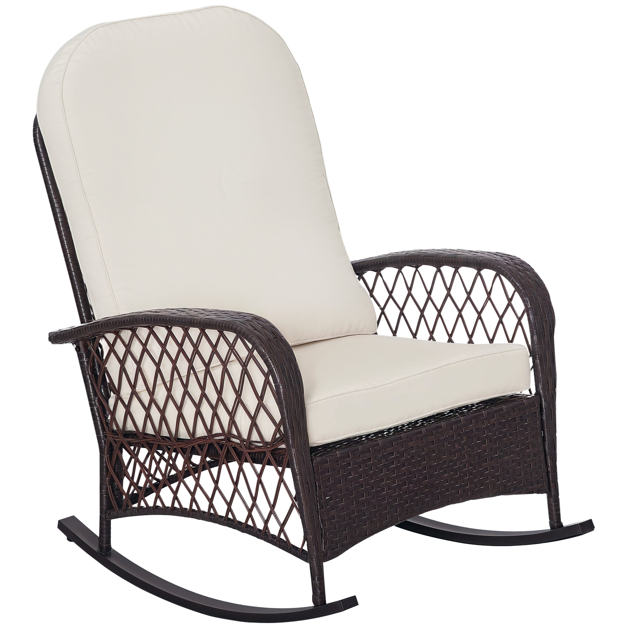 Rattan Rocking Chair Cream White Outdoor Wicker-DECOROLALA