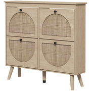 Rattan Shoe Cabinet - 4 Flip Drawers Oak 20 Pairs-DECOROLALA