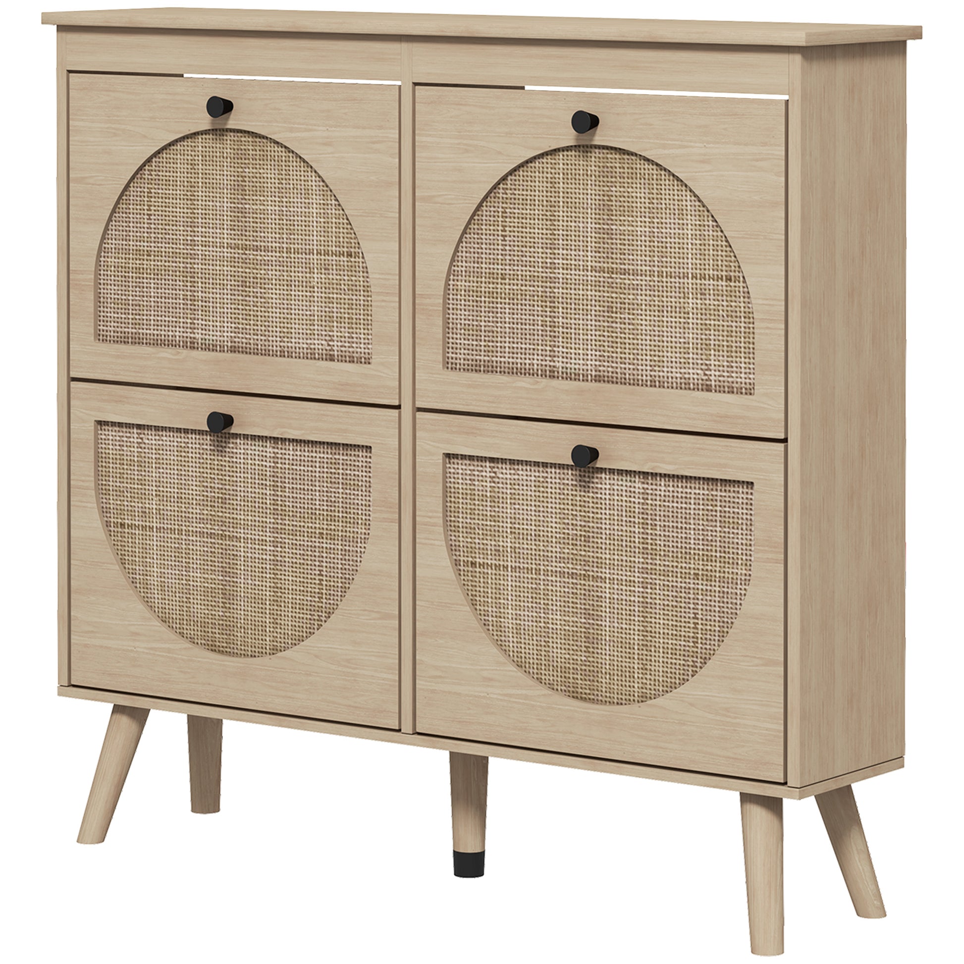 Rattan Shoe Cabinet - 4 Flip Drawers Oak 20 Pairs-DECOROLALA