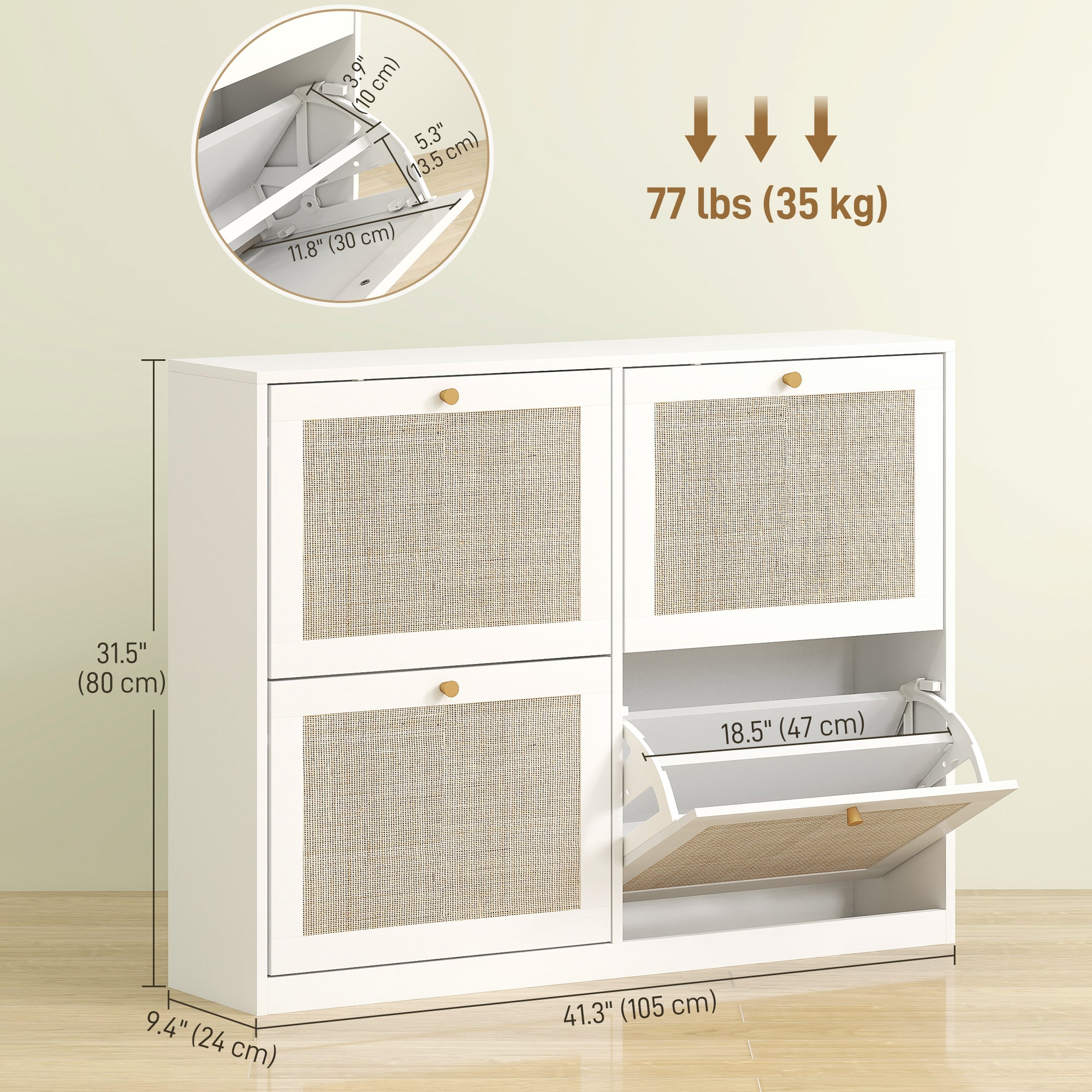 Rattan Shoe Cabinet - 4 Flip Drawers White Narrow Storage-Home Furnishings > Storage & Organization > Shoe Storage Cabinets & Racks-DECOROLALA