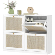 Rattan Shoe Cabinet - 4 Flip Drawers White Narrow Storage-Home Furnishings > Storage & Organization > Shoe Storage Cabinets & Racks-DECOROLALA