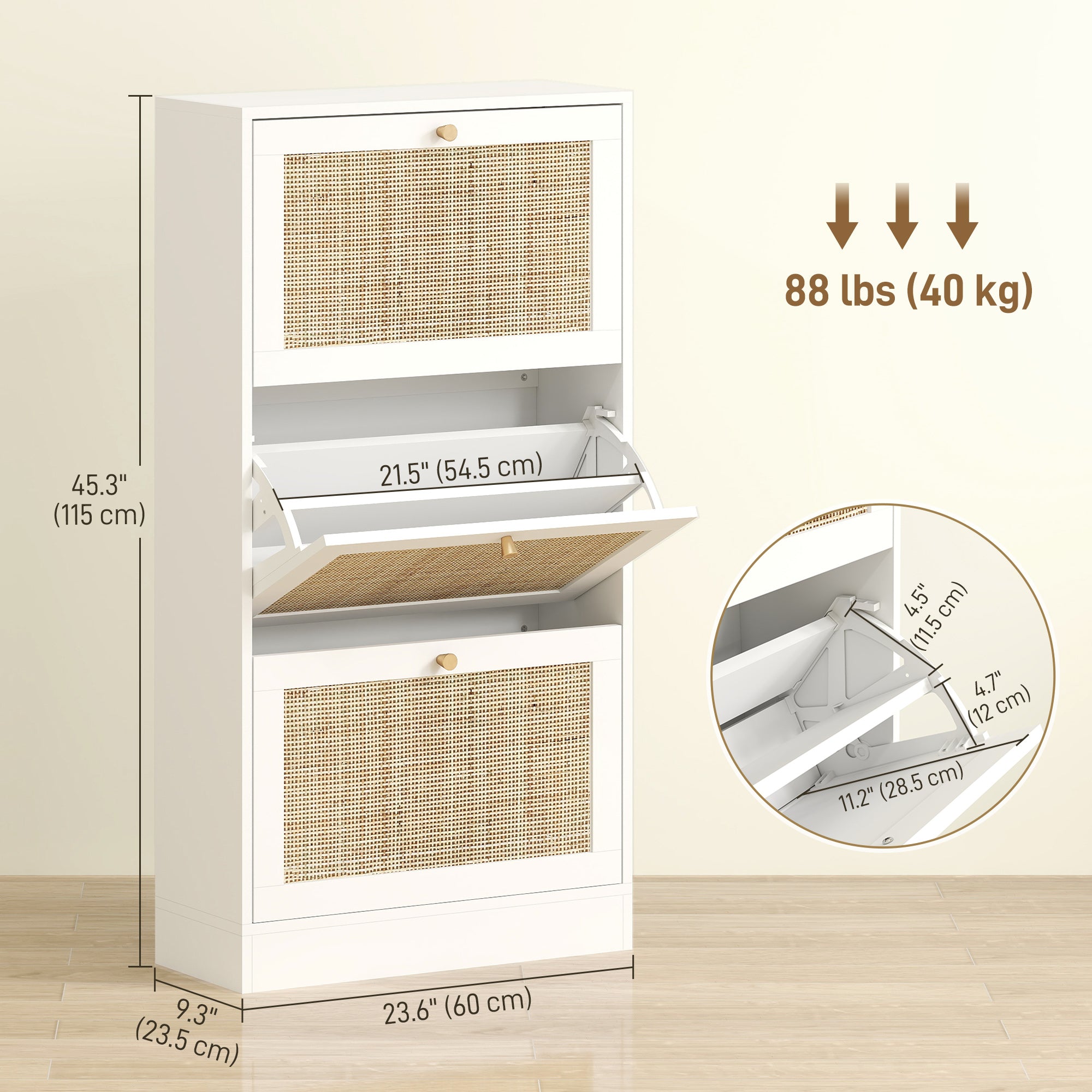 Rattan Shoe Storage Cabinet - 3 Flip Drawers White-Home Furnishings > Storage & Organization > Shoe Storage Cabinets & Racks-DECOROLALA