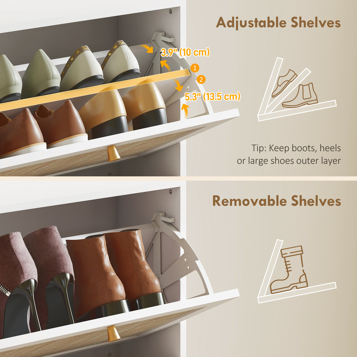 Rattan Shoe Storage Cabinet - 3 Flip Drawers White-Home Furnishings > Storage & Organization > Shoe Storage Cabinets & Racks-DECOROLALA