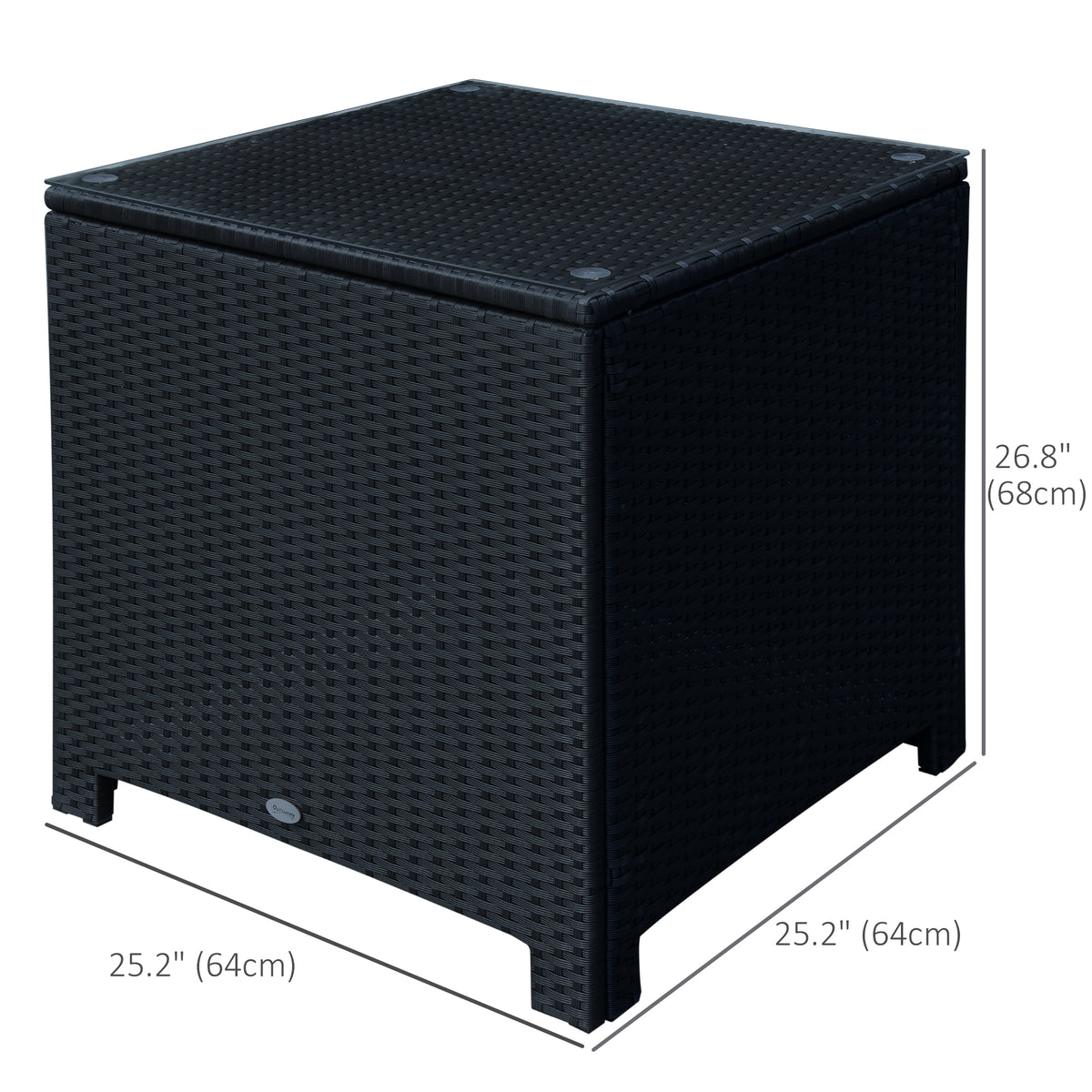 Rattan Side Table with Tempered Glass Top - Black 25" Square-Patio & Garden > Patio Furniture > Patio Side Tables-DECOROLALA