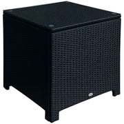 Rattan Side Table with Tempered Glass Top - Black 25" Square-Patio & Garden > Patio Furniture > Patio Side Tables-DECOROLALA
