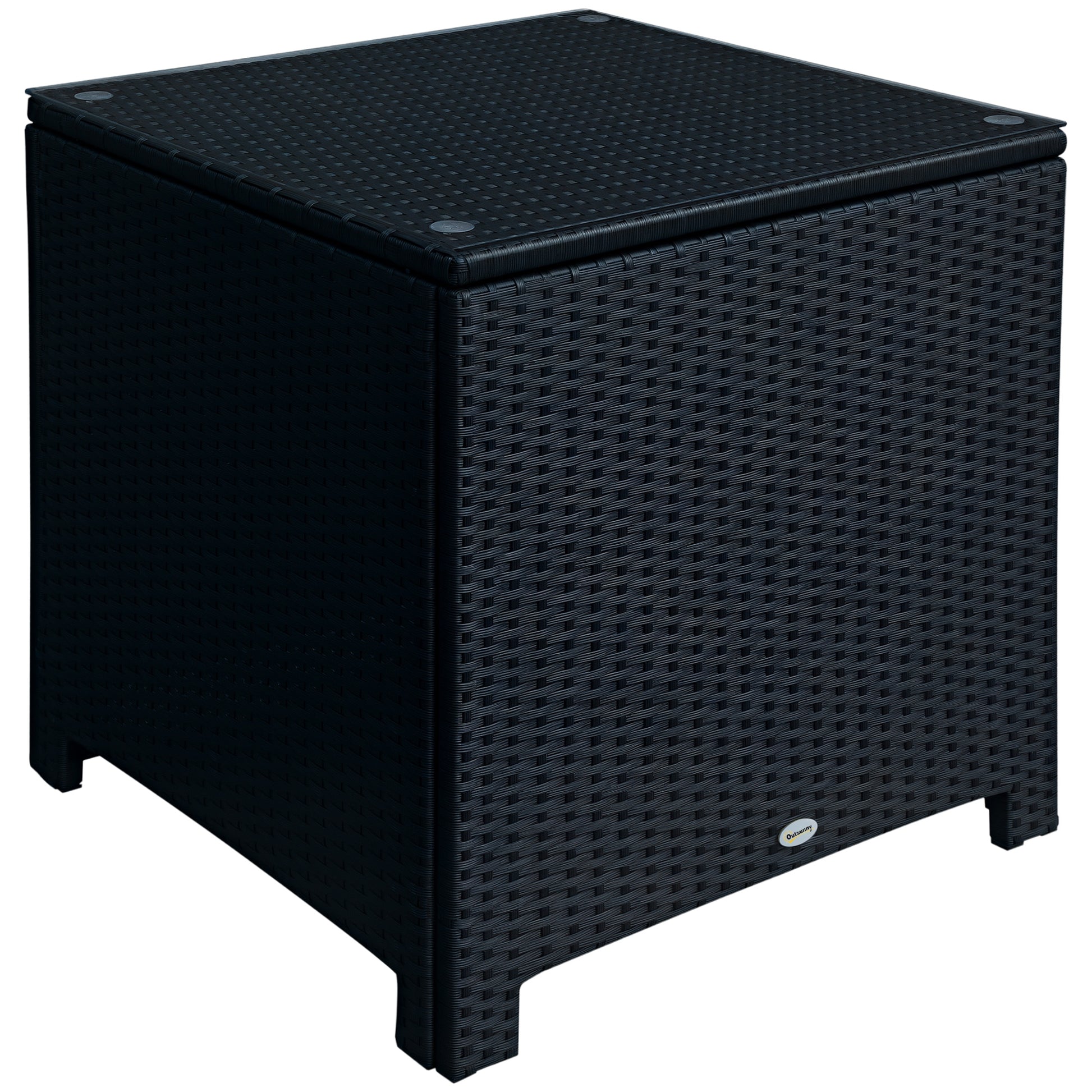 Rattan Side Table with Tempered Glass Top - Black 25" Square-Patio & Garden > Patio Furniture > Patio Side Tables-DECOROLALA