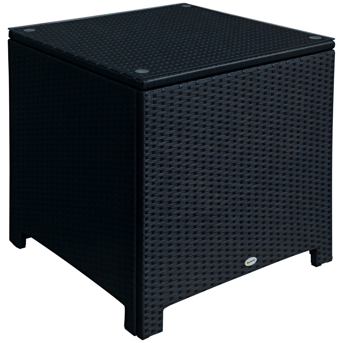 Rattan Side Table with Tempered Glass Top - Black 25" Square-Patio Side Tables-DECOROLALA
