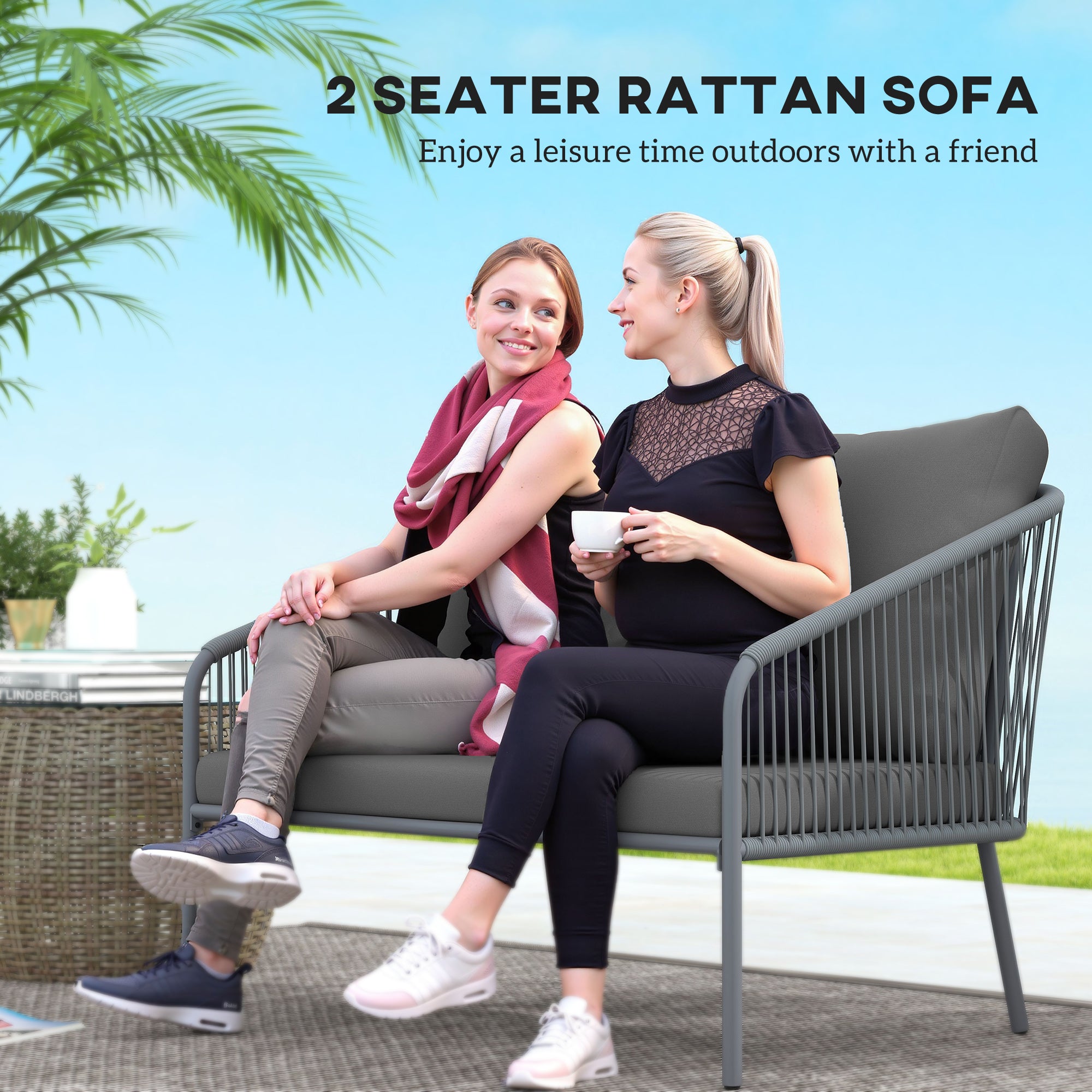 Rattan Sofa 2-Seater Outdoor - Grey-DECOROLALA