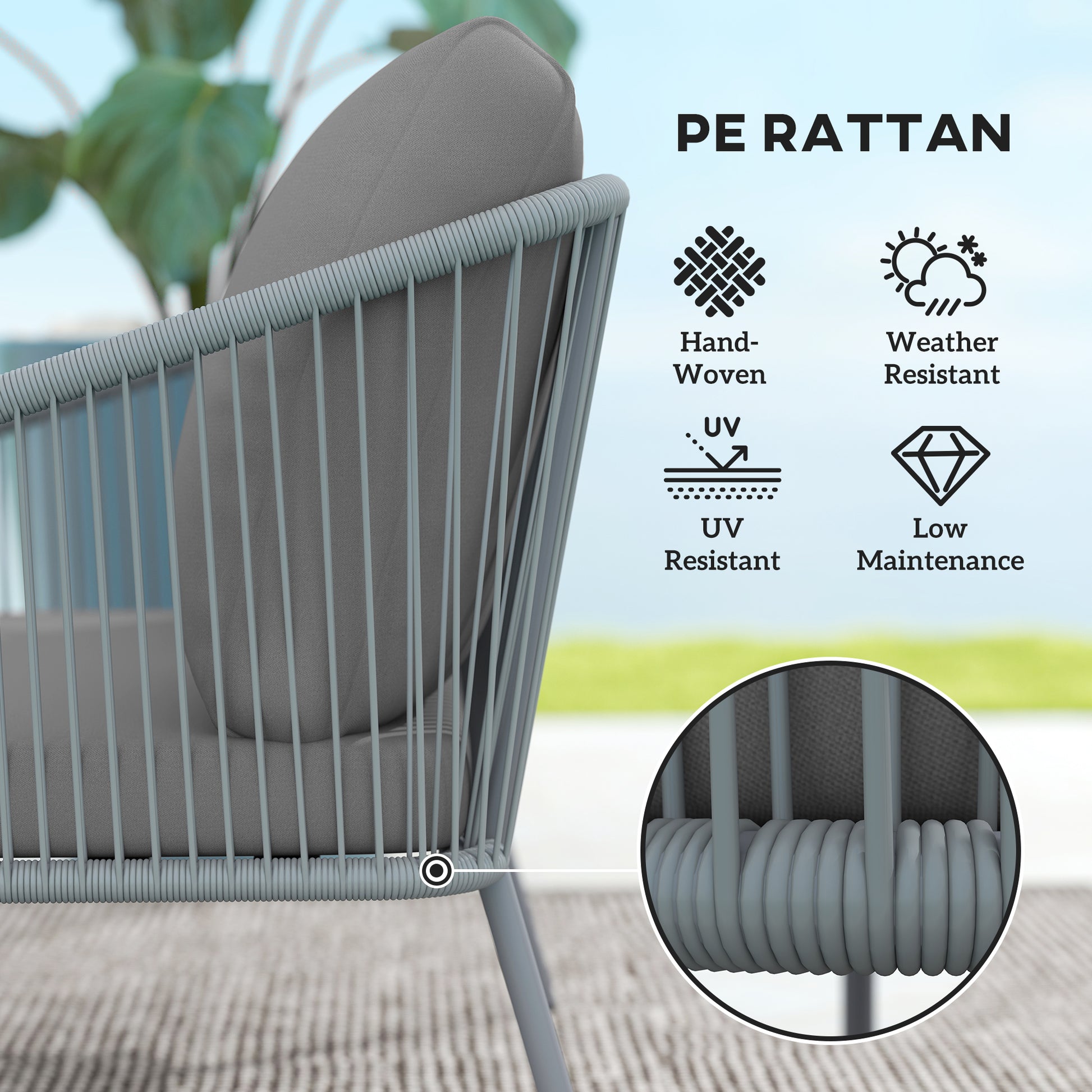 Rattan Sofa 2-Seater Outdoor - Grey-DECOROLALA